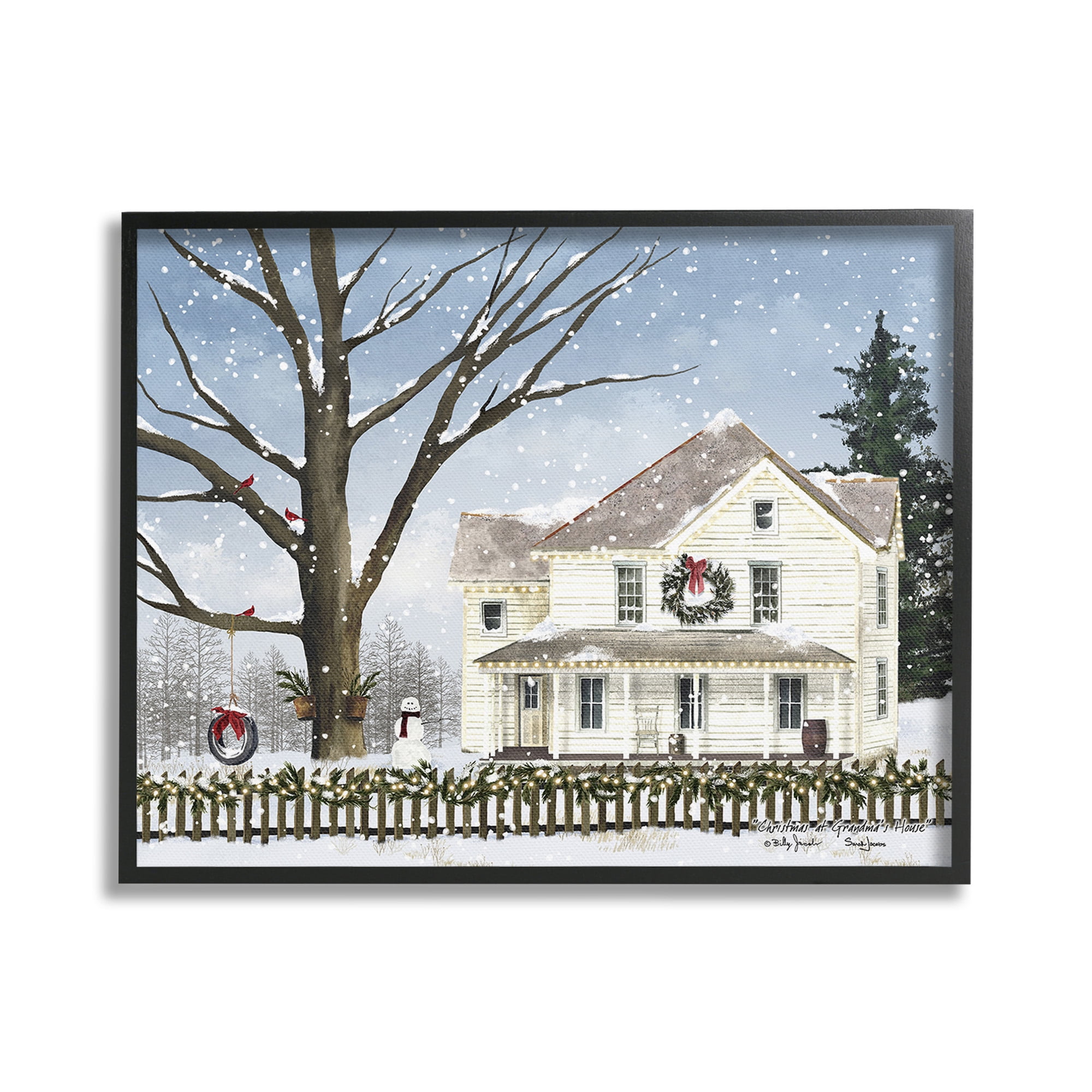Stupell Industries Charming Winter Neighborhood Landscape Painting Black Framed Art Print Wall Art, 30 x 24