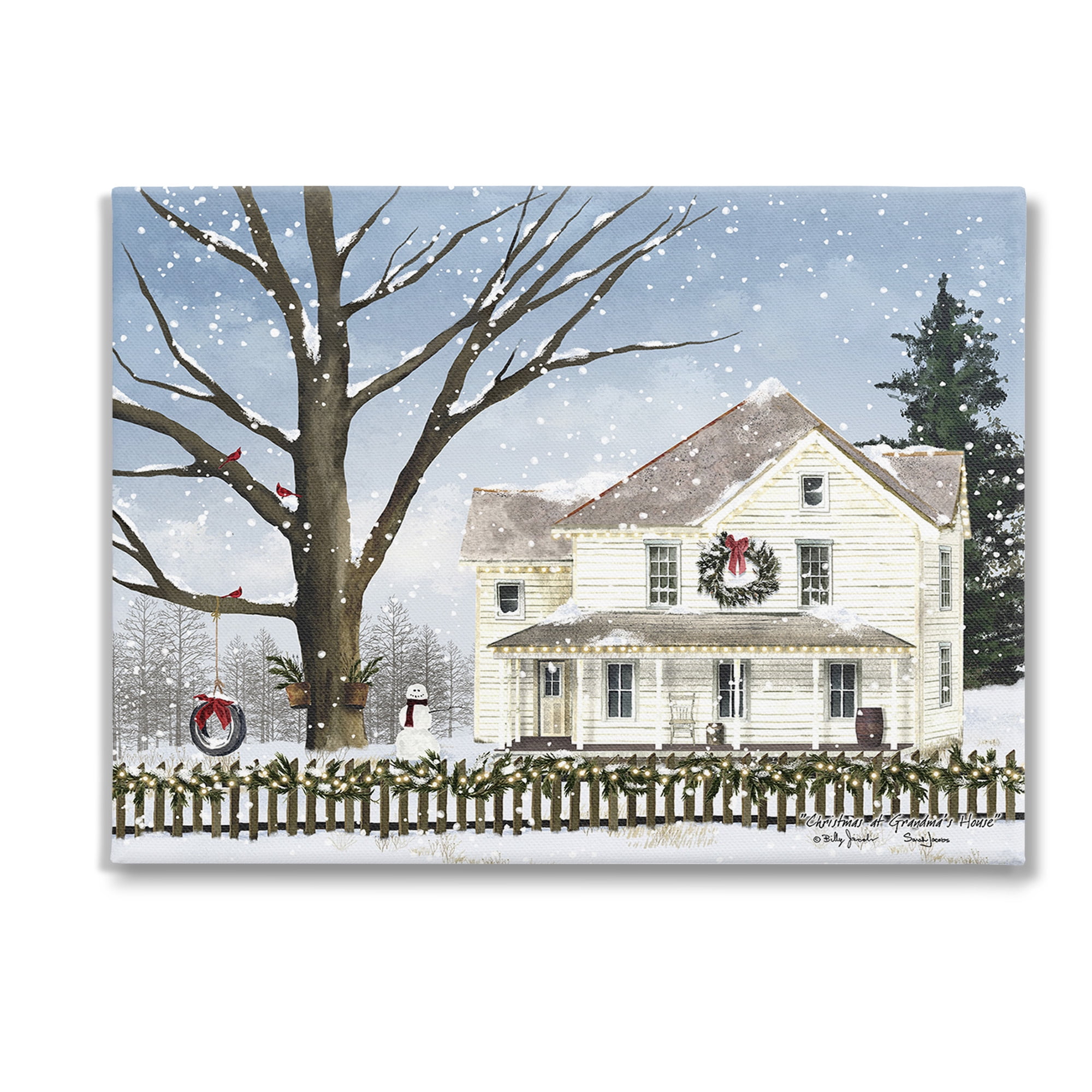 Stupell Industries Charming Winter Neighborhood Landscape Painting Gallery Wrapped Canvas Art Print Wall Art, 40 x 30