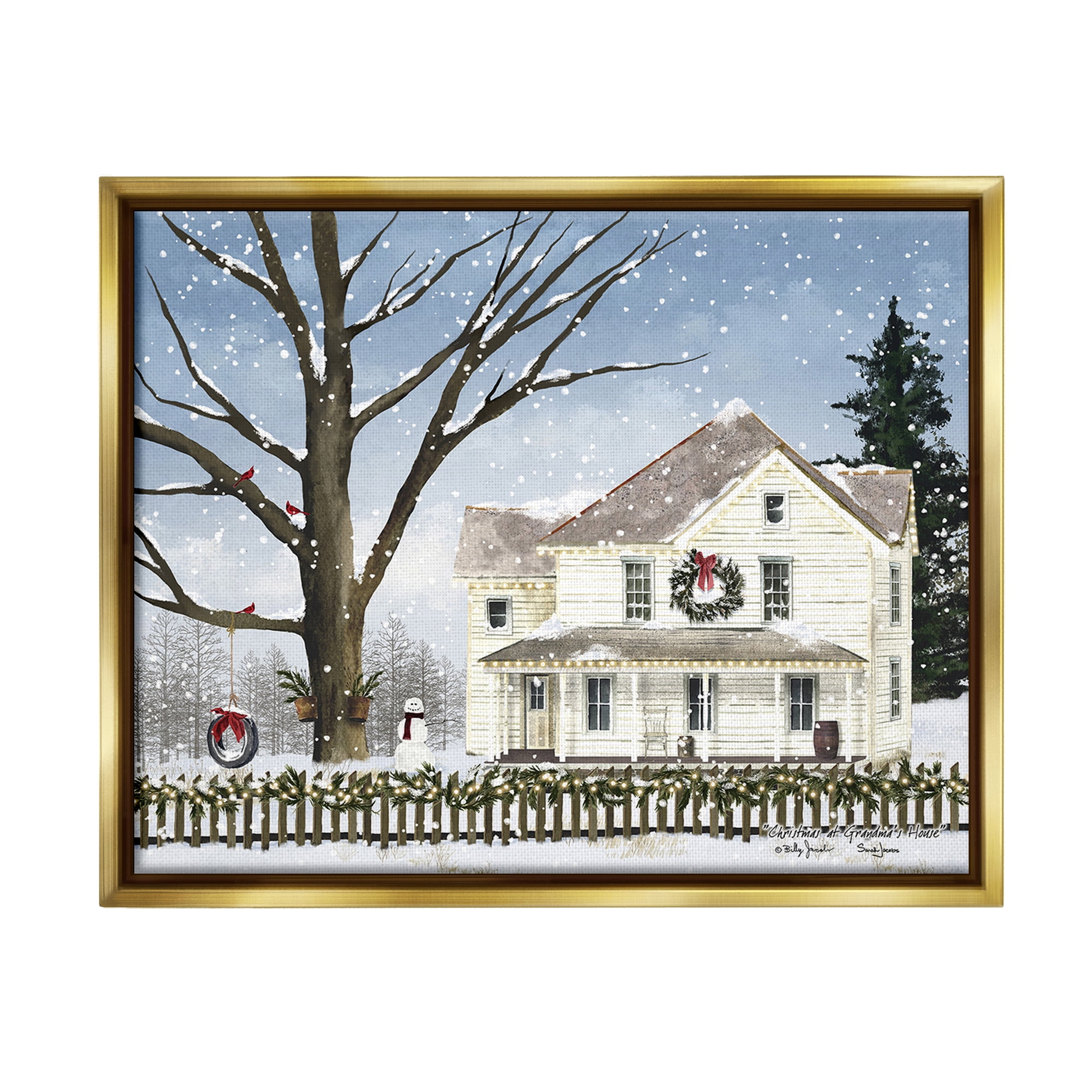 Stupell Industries Charming Winter Neighborhood Landscape Painting Gold Floater Framed Canvas Art Print Wall Art, 31 x 25