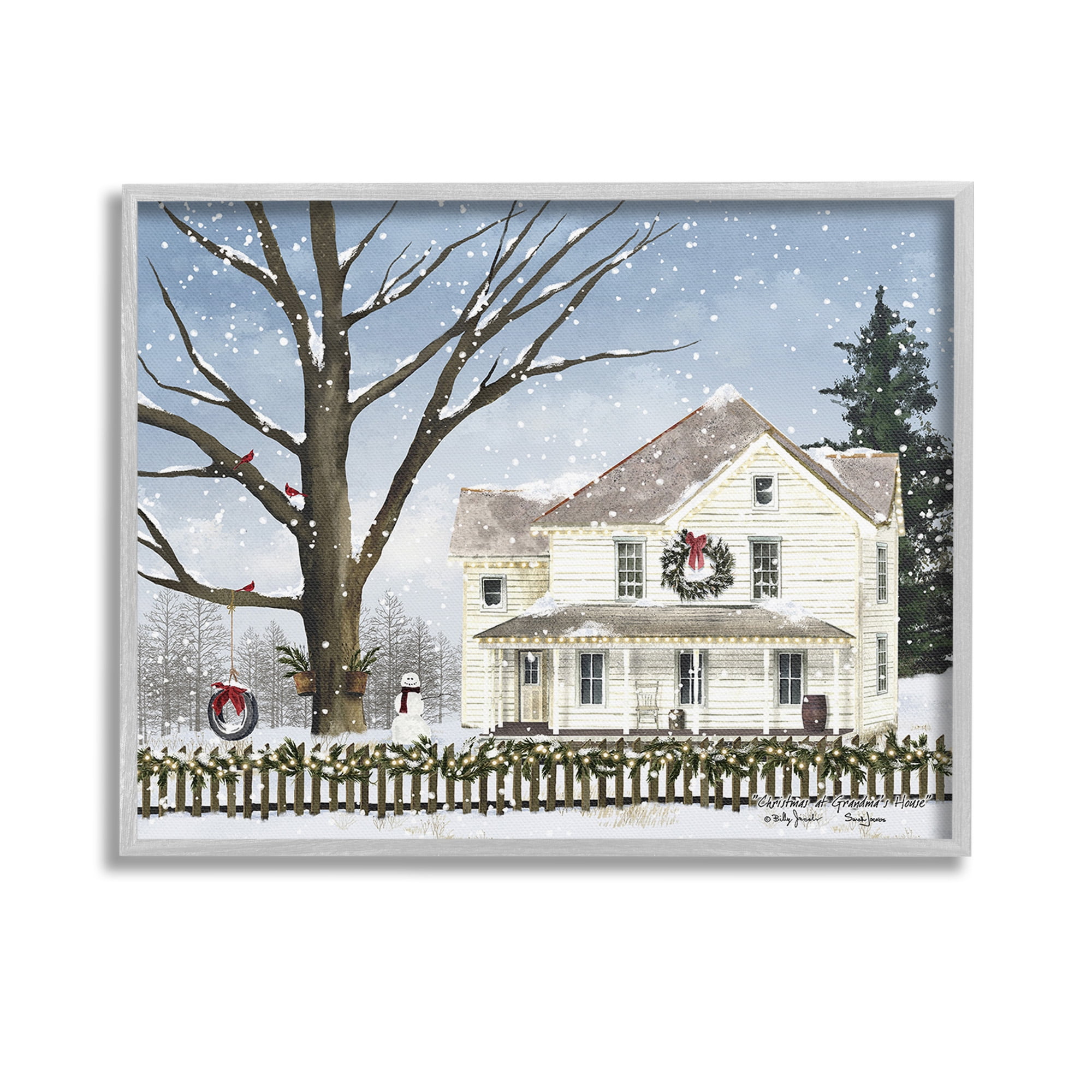 Stupell Industries Charming Winter Neighborhood Landscape Painting Gray Framed Art Print Wall Art, 14 x 11