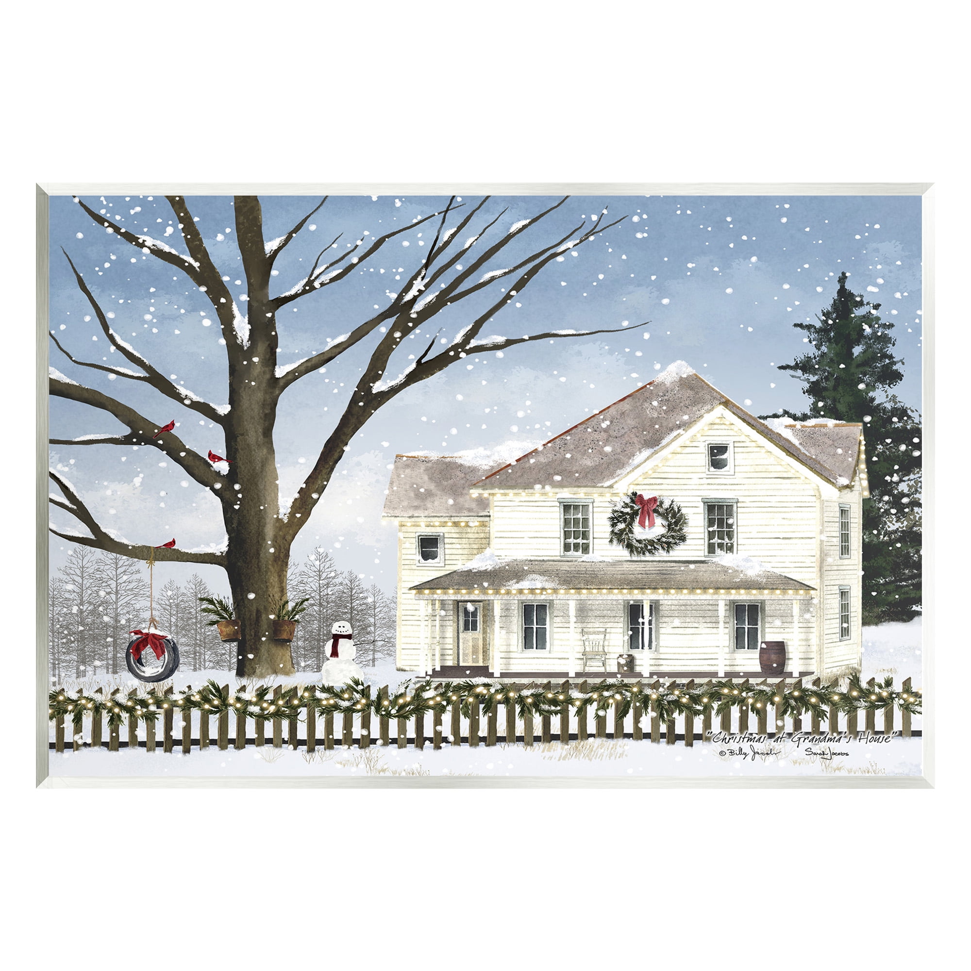 Charming Winter Scene White and Brown MDF Wood Wall Art