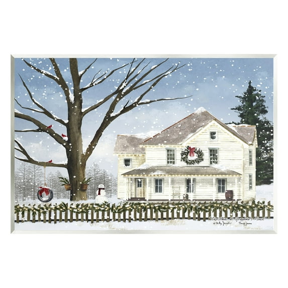 Stupell Industries Charming Winter Neighborhood Landscape Painting Unframed Art Print Wall Art, 19 x 13