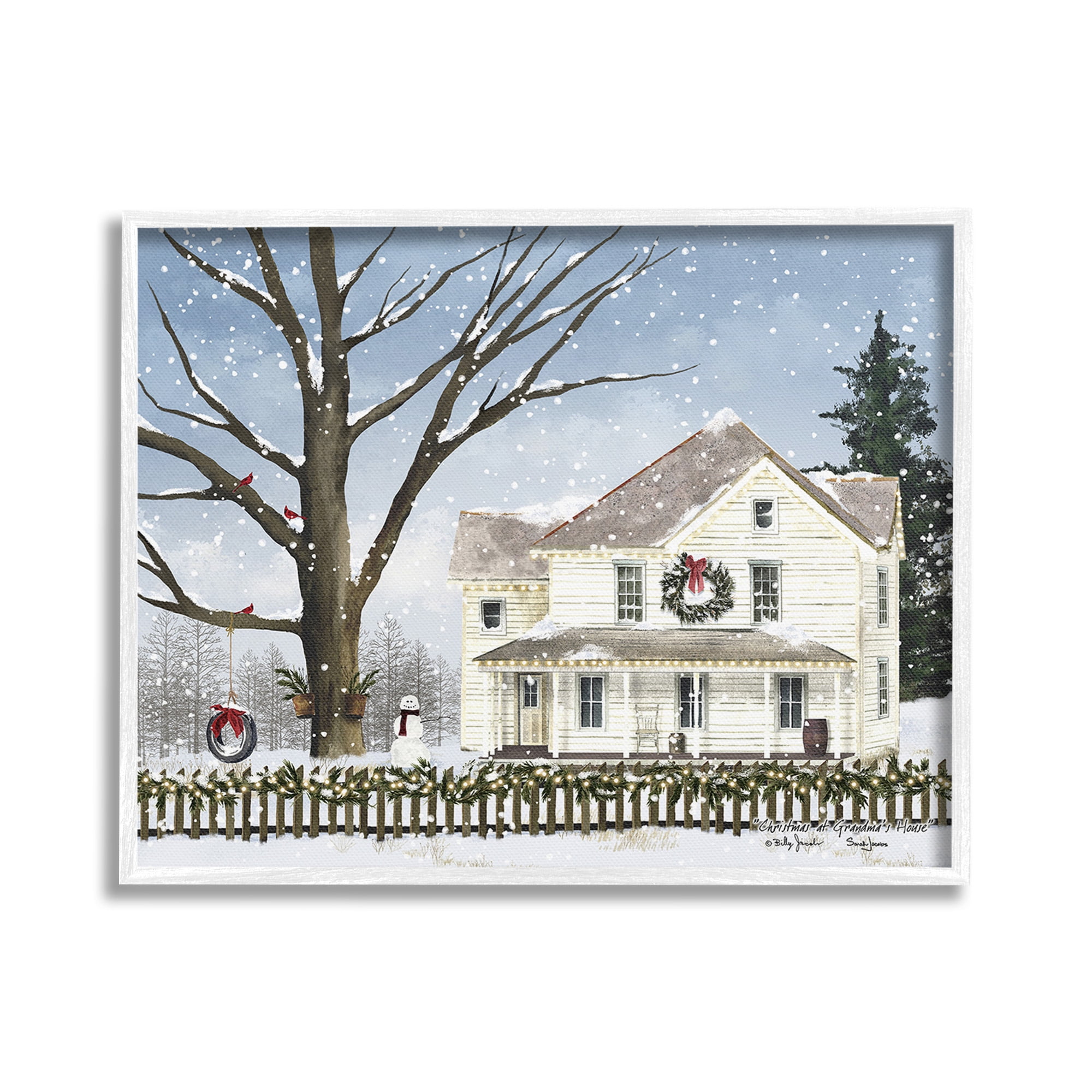 Stupell Industries Charming Winter Neighborhood Landscape Painting White Framed Art Print Wall Art, 30 x 24