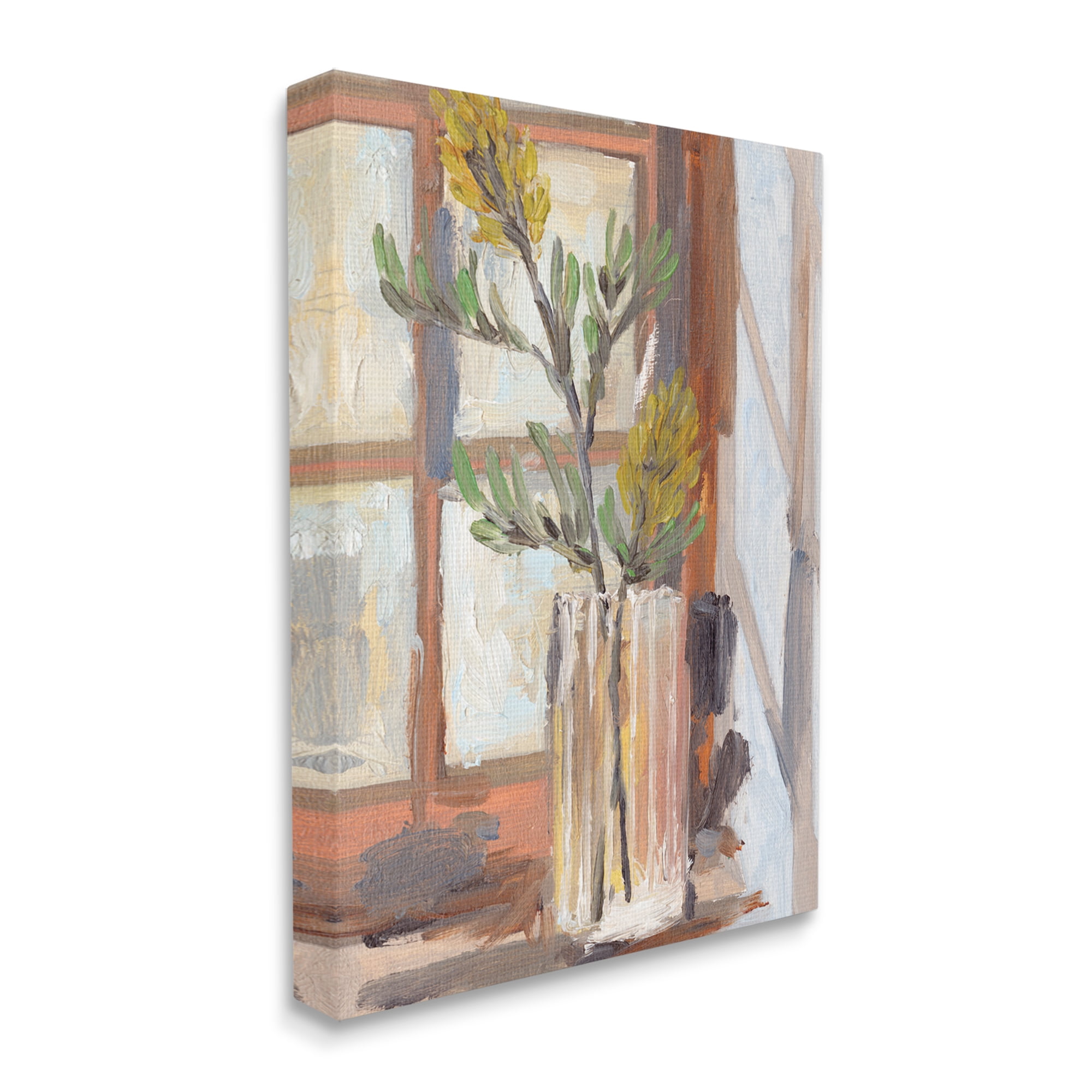 Stupell Industries Charming Yellow Floral Jar Window Sill Flowers Botanical & Floral Painting Gallery Wrapped Canvas Art Print Wall Art, 16 x 20