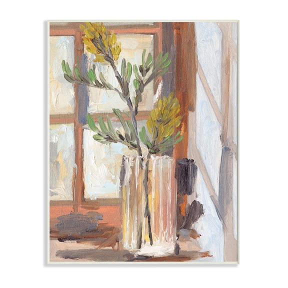 Stupell Industries Charming Yellow Floral Jar Window Sill Flowers Botanical & Floral Painting Unframed Art Print Wall Art, 13 x 19