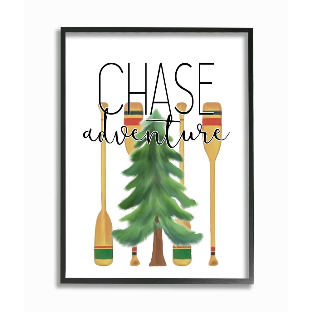 Stupell Industries Chase Adventures Phrase Trees Oars Motivational Graphic Art Framed Wall Art Design by Kim Allen, 11" x 14", Black Framed