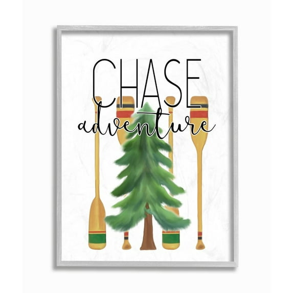 Stupell Industries Chase Adventures Phrase Trees Oars Motivational Graphic Art Framed Wall Art Design by Kim Allen, 16" x 20", Gray Framed