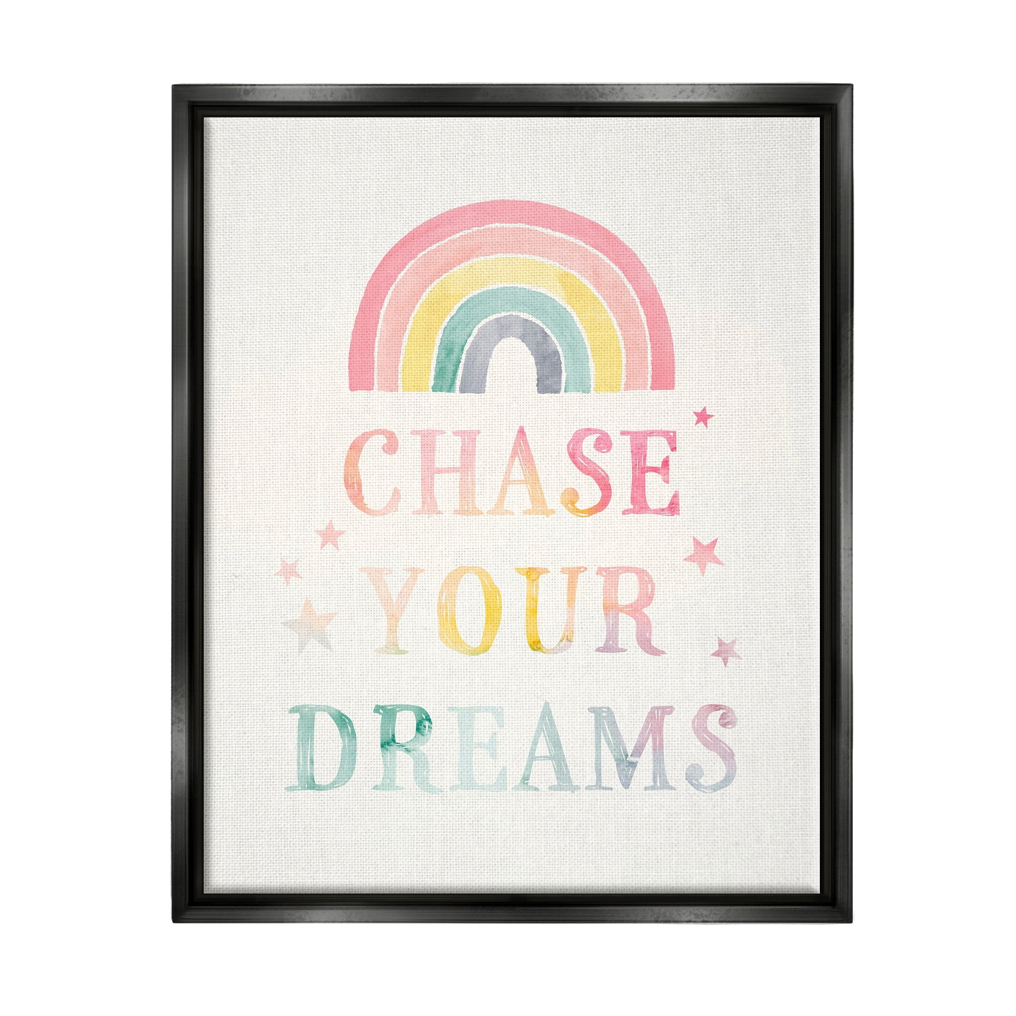 Stupell Industries Chase Your Dreams Starry Rainbow Watercolor Detail Graphic Art Jet Black Floating Framed Canvas Print Wall Art, Design by Victoria Barnes