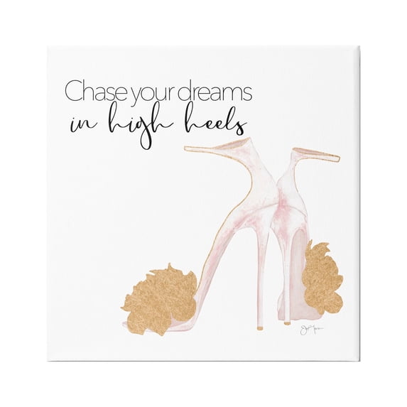 Stupell Industries Chase Your Dreams Inspirational Glam Fashion Heels Shoes Graphic Art Gallery Wrapped Canvas Print Wall Art, Design by Tava Studios