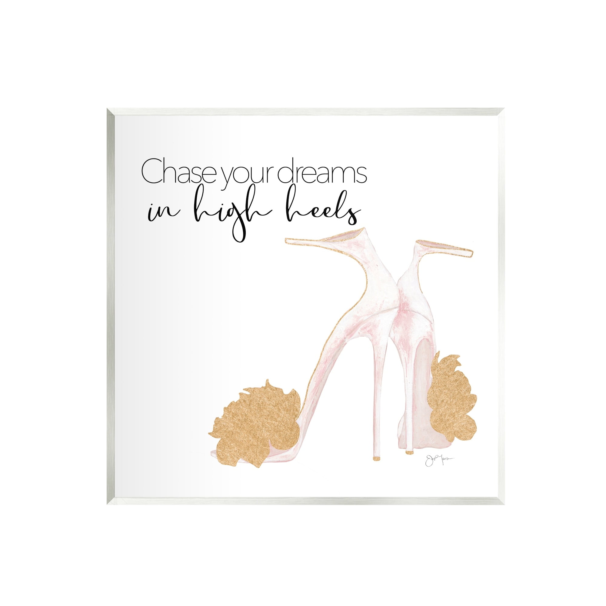 Stupell Industries Chase Your Dreams Inspirational Glam Fashion Heels Shoes Graphic Art Unframed Art Print Wall Art, Design by Tava Studios