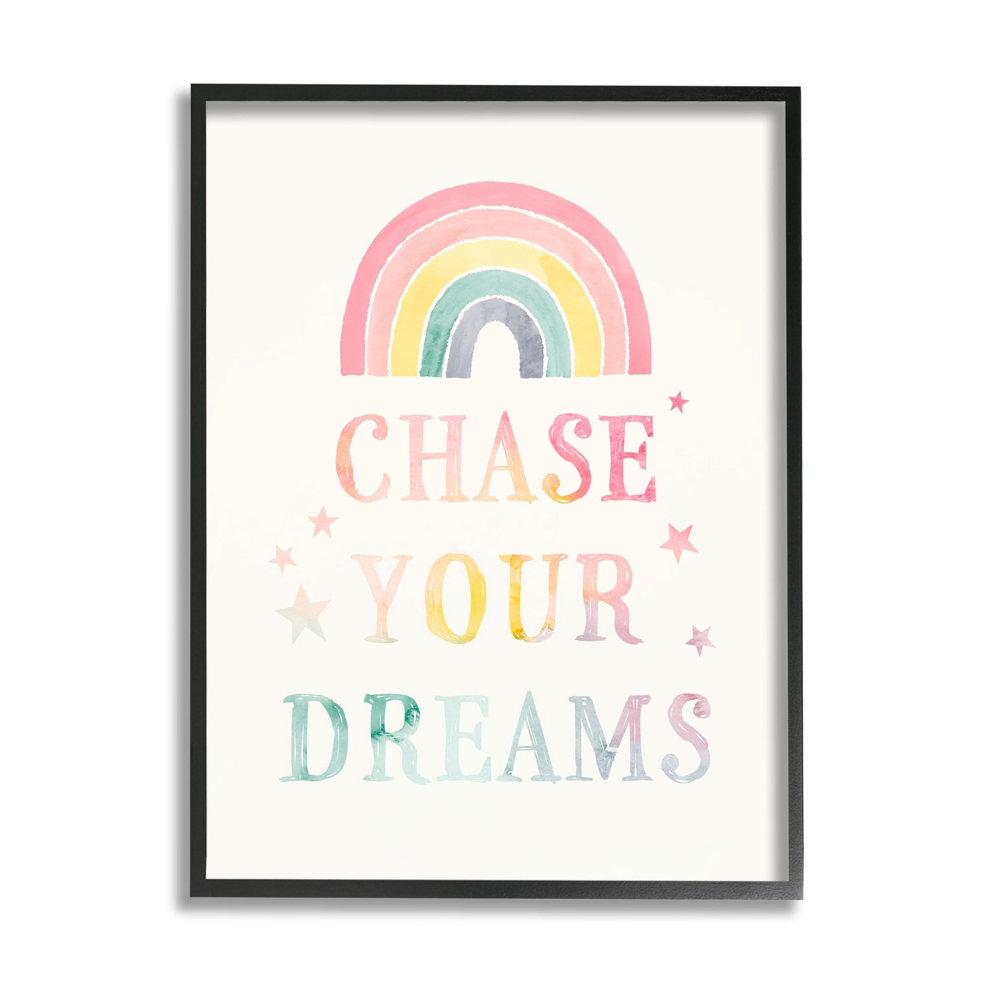 Stupell Industries Chase Your Dreams Starry Rainbow Watercolor Detail Graphic Art Black Framed Art Print Wall Art, Design by Victoria Barnes