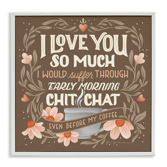 Stupell Industries Chat Before Coffee Humor Food & Beverage Painting White Framed Art Print Wall Art, 17 x 17