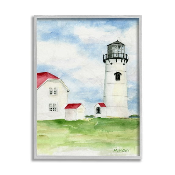 Stupell Industries Chatham Harbor Lighthouse Coastal Cape Destination Grey Framed, 11 x 14, Design by Melissa Hyatt LLC
