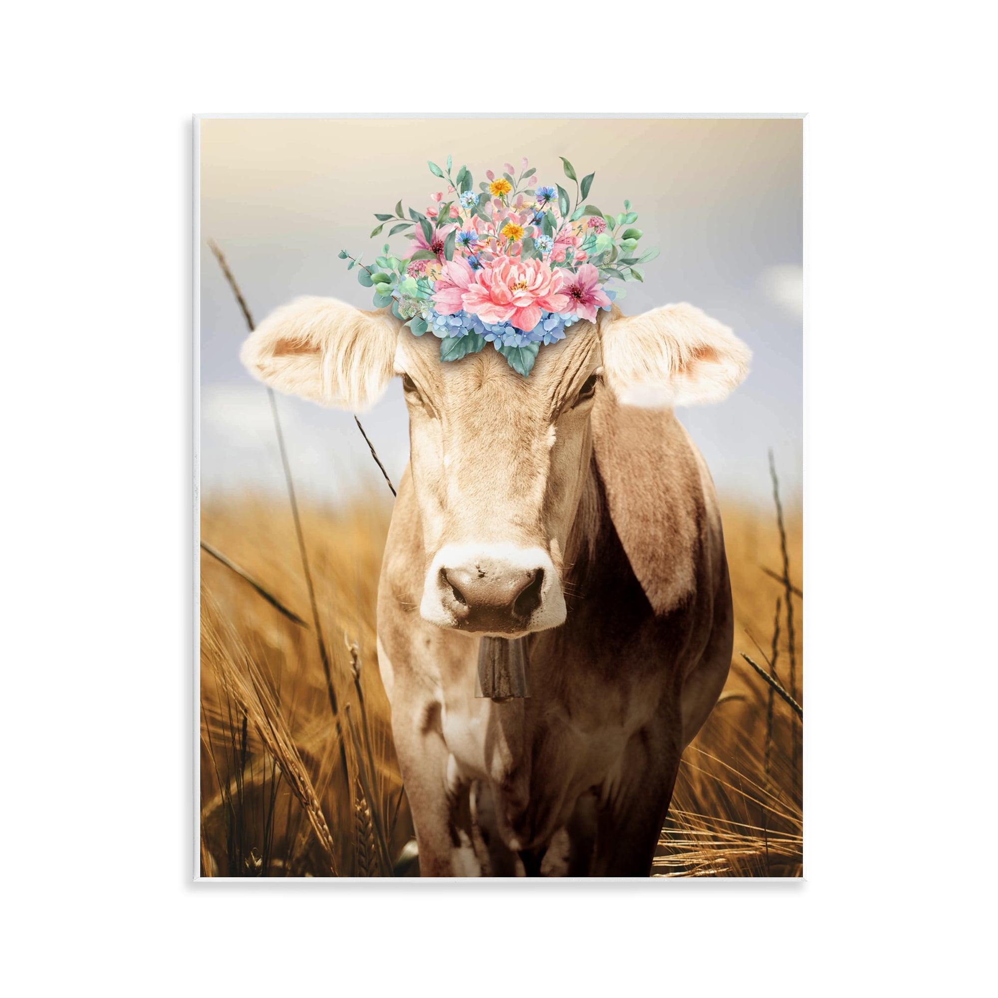 Stupell Industries Chatty Belle Cow with Florals Wall Plaque Art, design by Marcus Prime