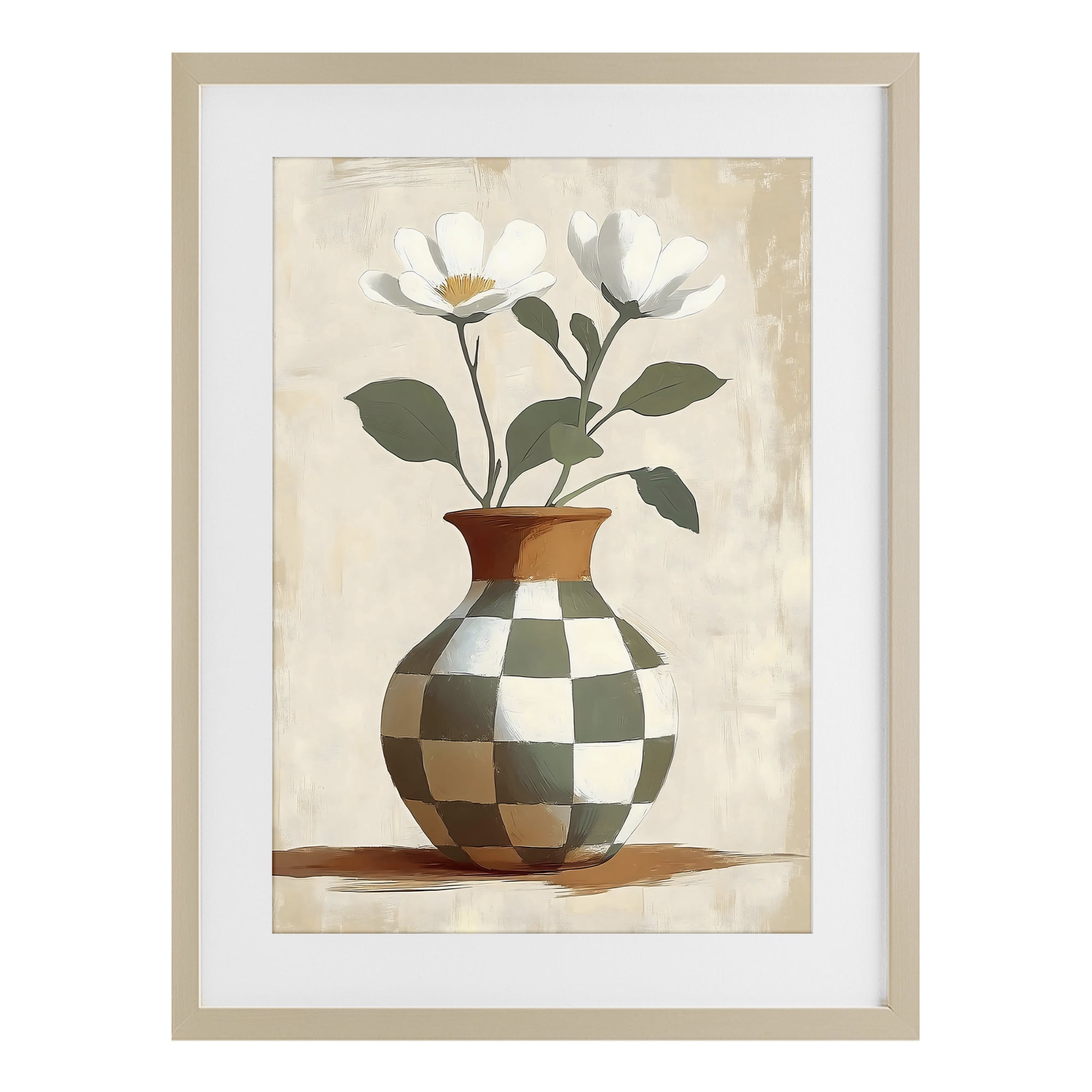 Stupell Industries Checkboard Green Flower Vase Birch Framed Print Under Glass, design by Creative Studio