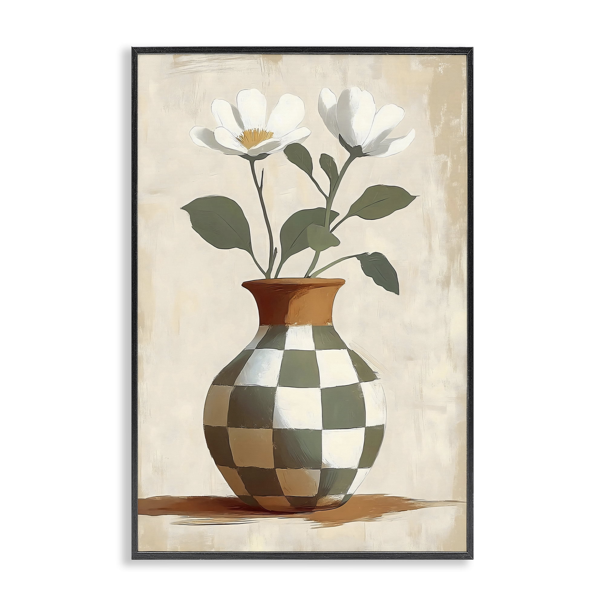 Stupell Industries Checkboard Green Flower Vase Black Framed Giclee Art, design by Creative Studio