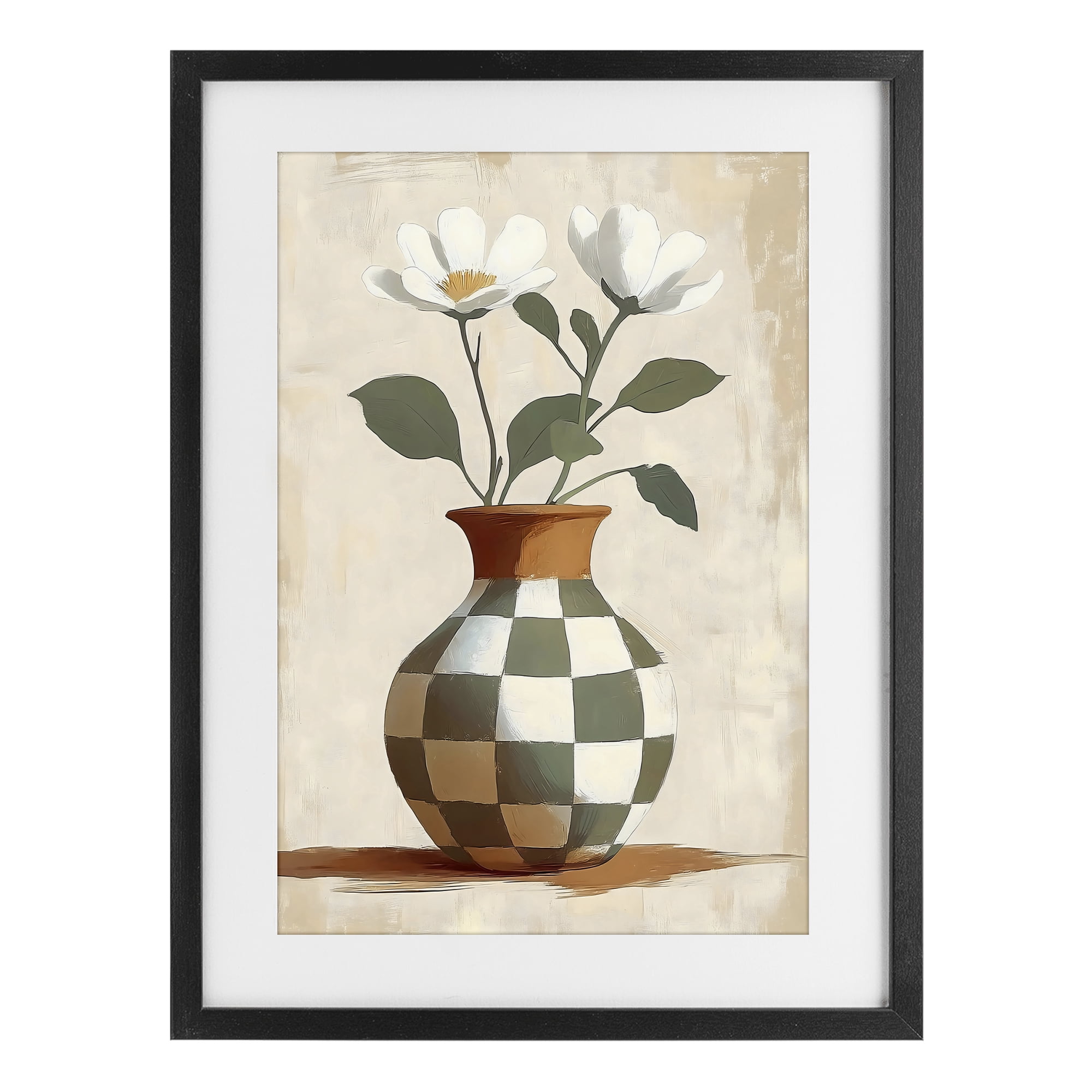 Stupell Industries Checkboard Green Flower Vase Black Framed Print Under Glass, design by Creative Studio