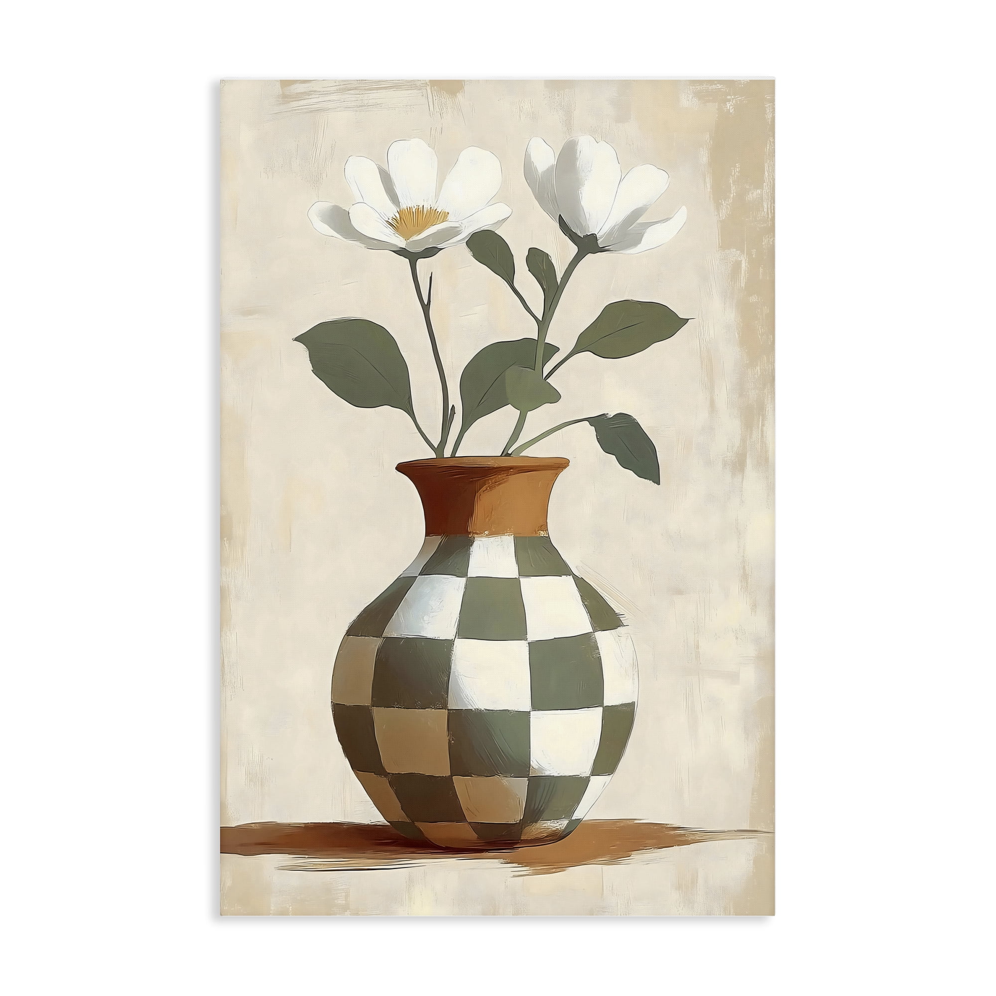 Stupell Industries Checkboard Green Flower Vase Canvas Wall Art, design by Creative Studio