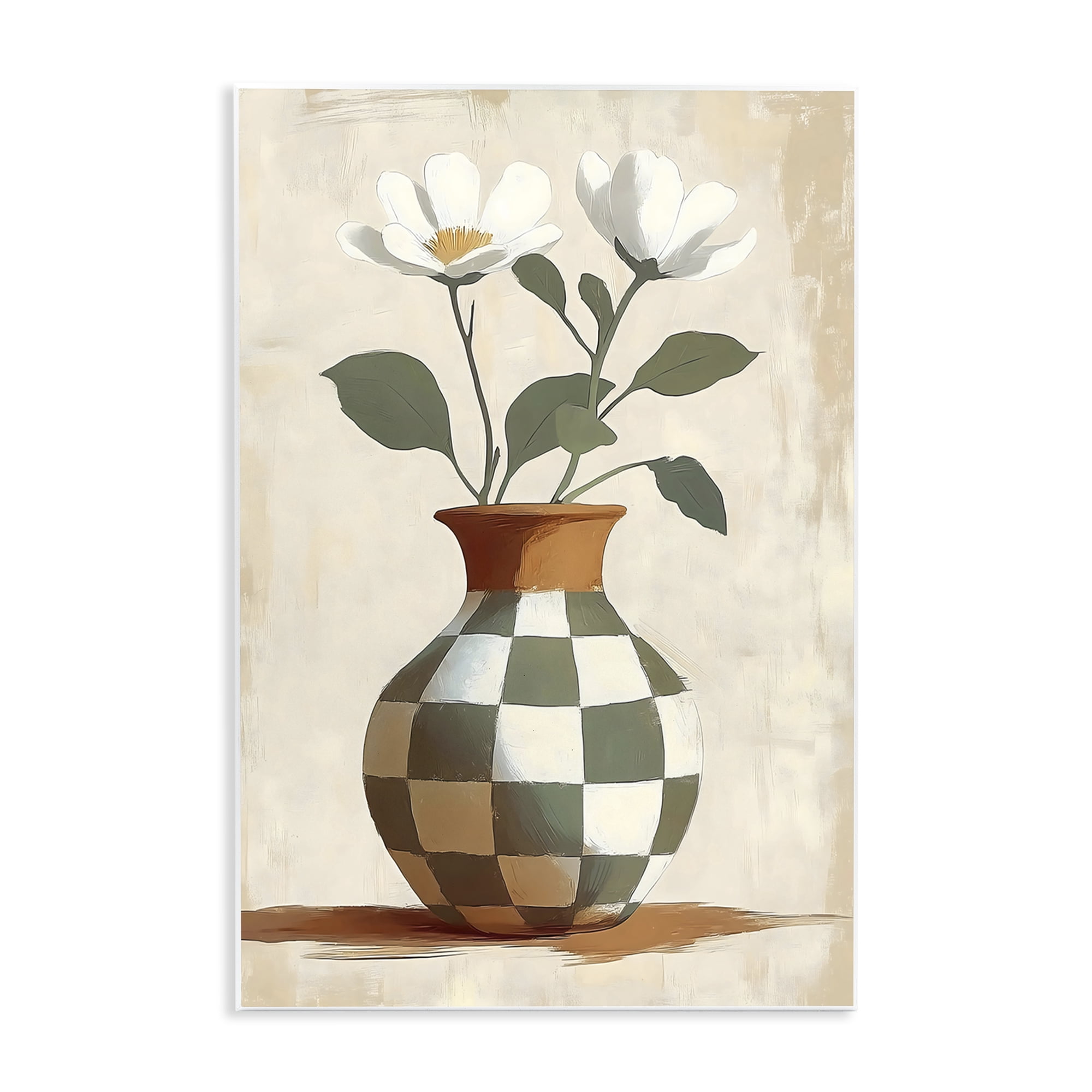 Stupell Industries Checkboard Green Flower Vase Wall Plaque Art, design by Creative Studio