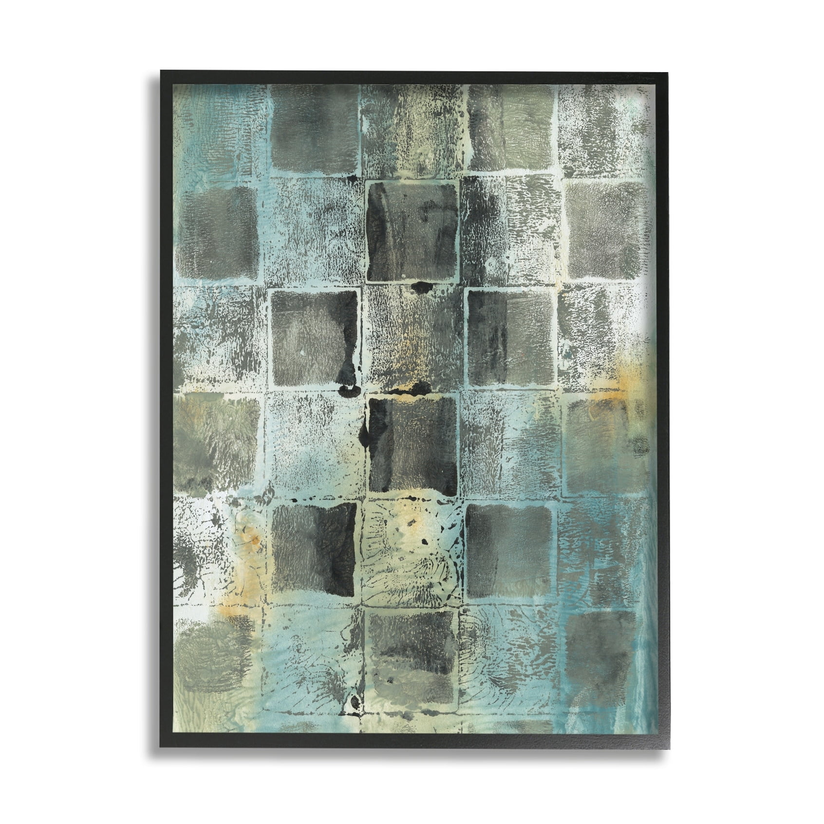 Stupell Industries Checker Block Pattern Abstraction over Blue Green Black Framed, 11 x 14, Design by Joyce Combs