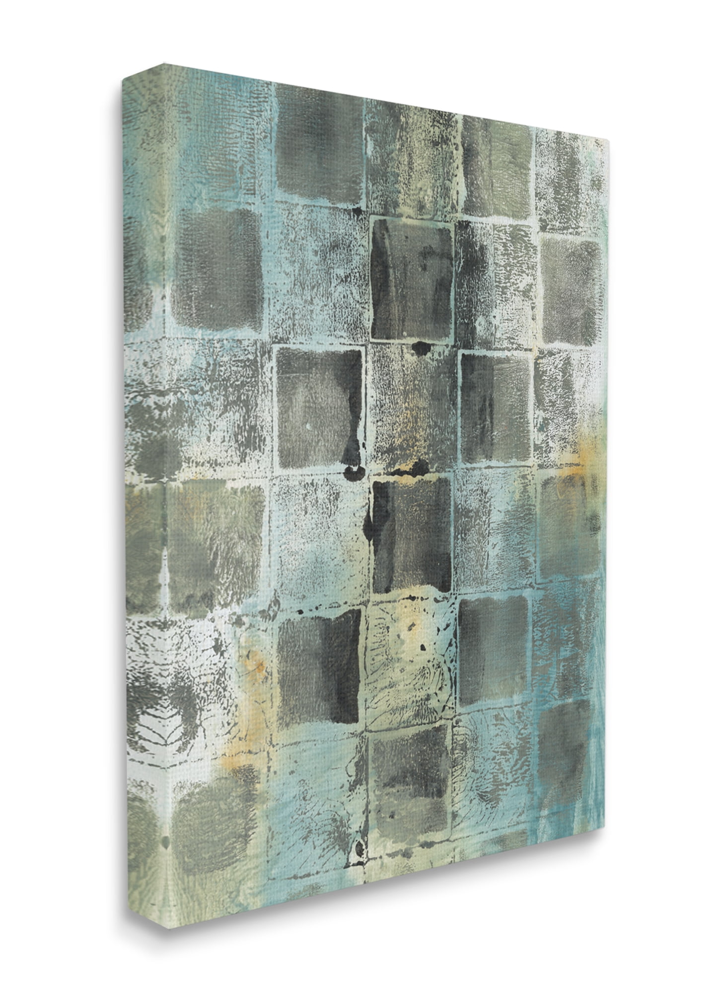 Stupell Industries Checker Block Pattern Abstraction over Blue Green Canvas Wall Art, 30 x 40, Design by Joyce Combs