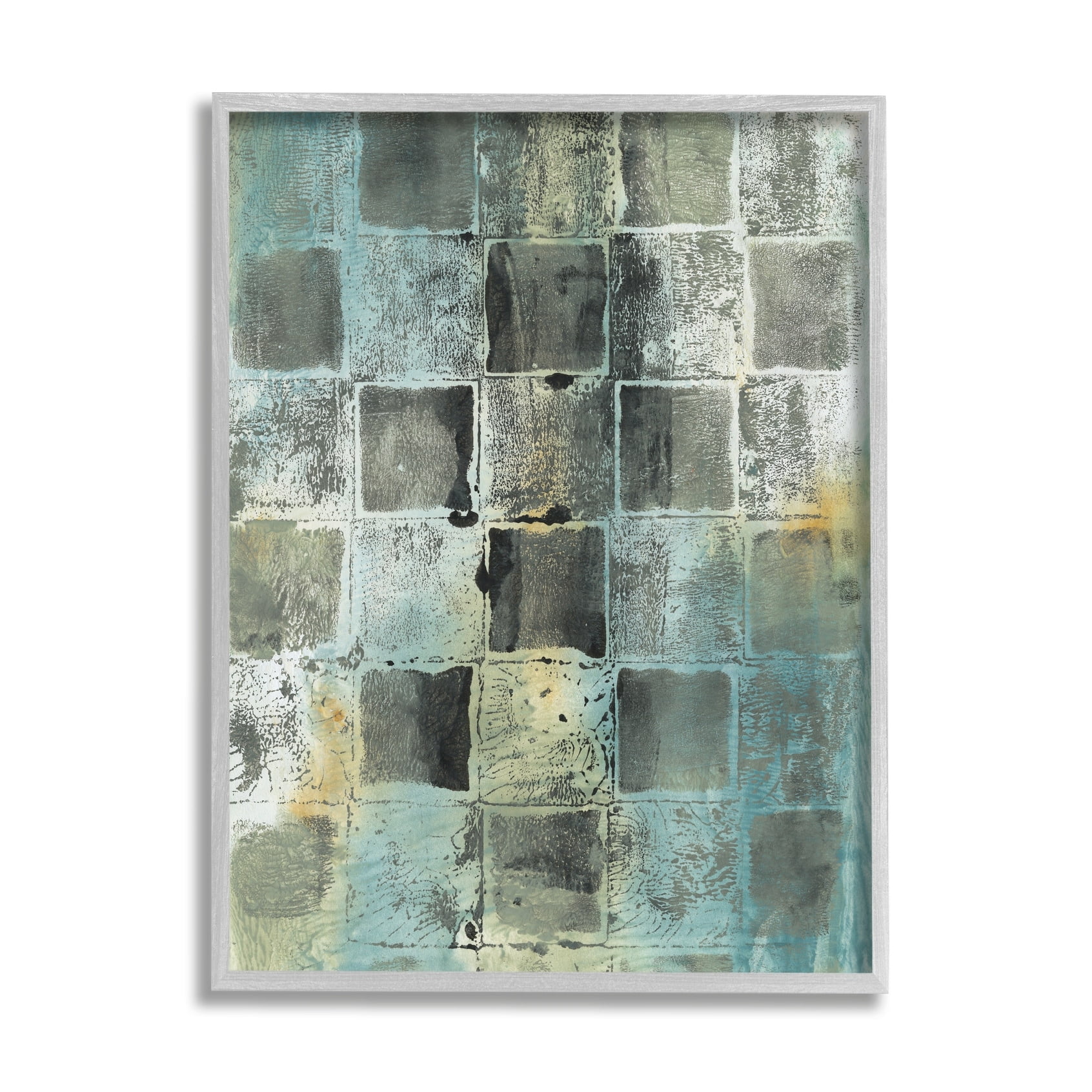 Stupell Industries Checker Block Pattern Abstraction over Blue Green Grey Framed, 16 x 20, Design by Joyce Combs