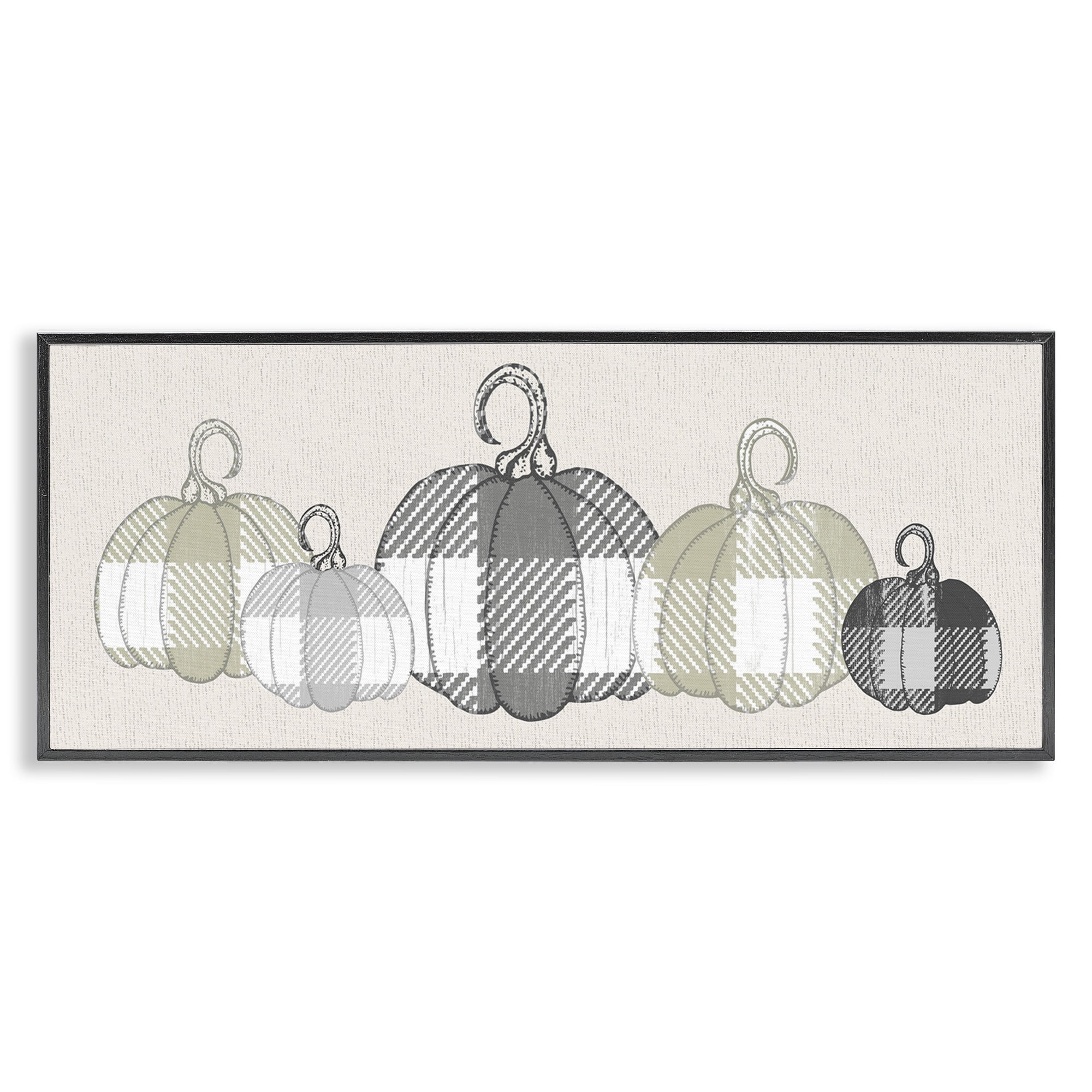 Stupell Industries Checker Plaid Patterned Pumpkins Landscape Painting Black Framed Art Print Wall Art, 30 x 13