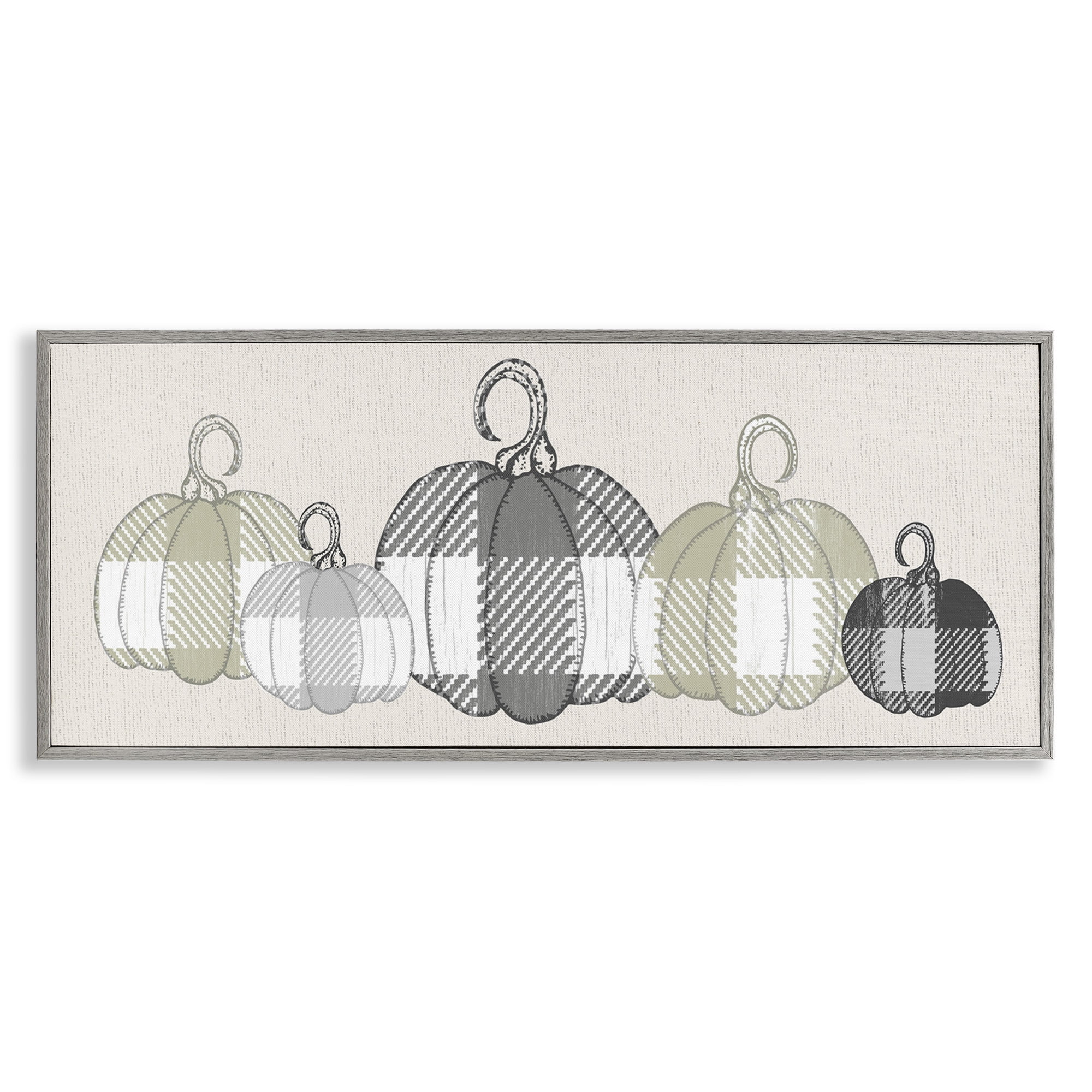 Stupell Industries Checker Plaid Patterned Pumpkins Landscape Painting Gray Framed Art Print Wall Art, 30 x 13