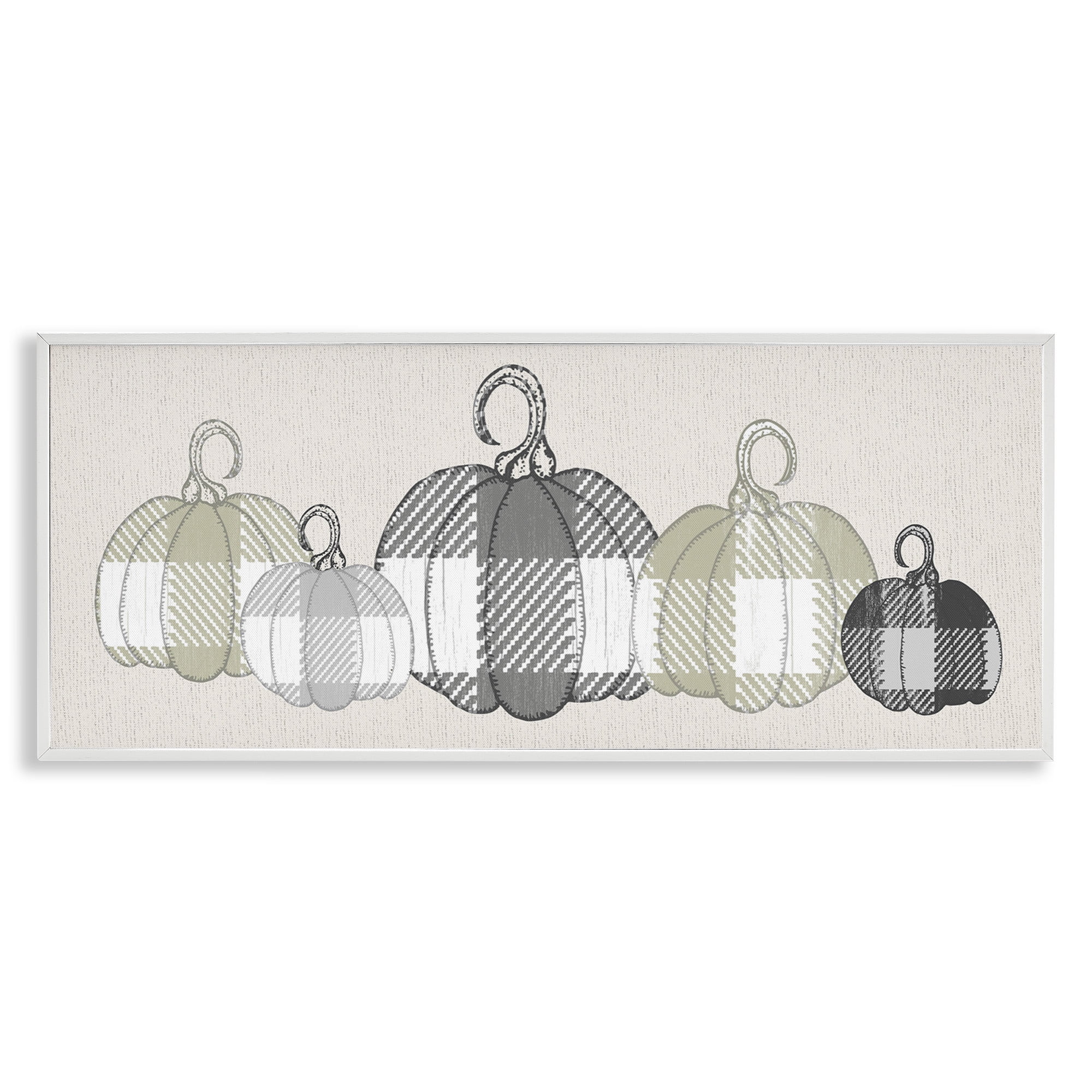 Stupell Industries Checker Plaid Patterned Pumpkins Landscape Painting White Framed Art Print Wall Art, 30 x 13