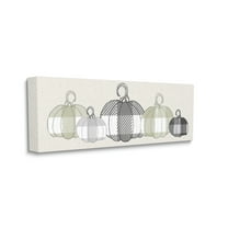 Stupell Industries Checker Plaid Patterned Pumpkins in a Row Landscape Painting Gallery Wrapped Canvas Art Print Wall Art, 10 x 24