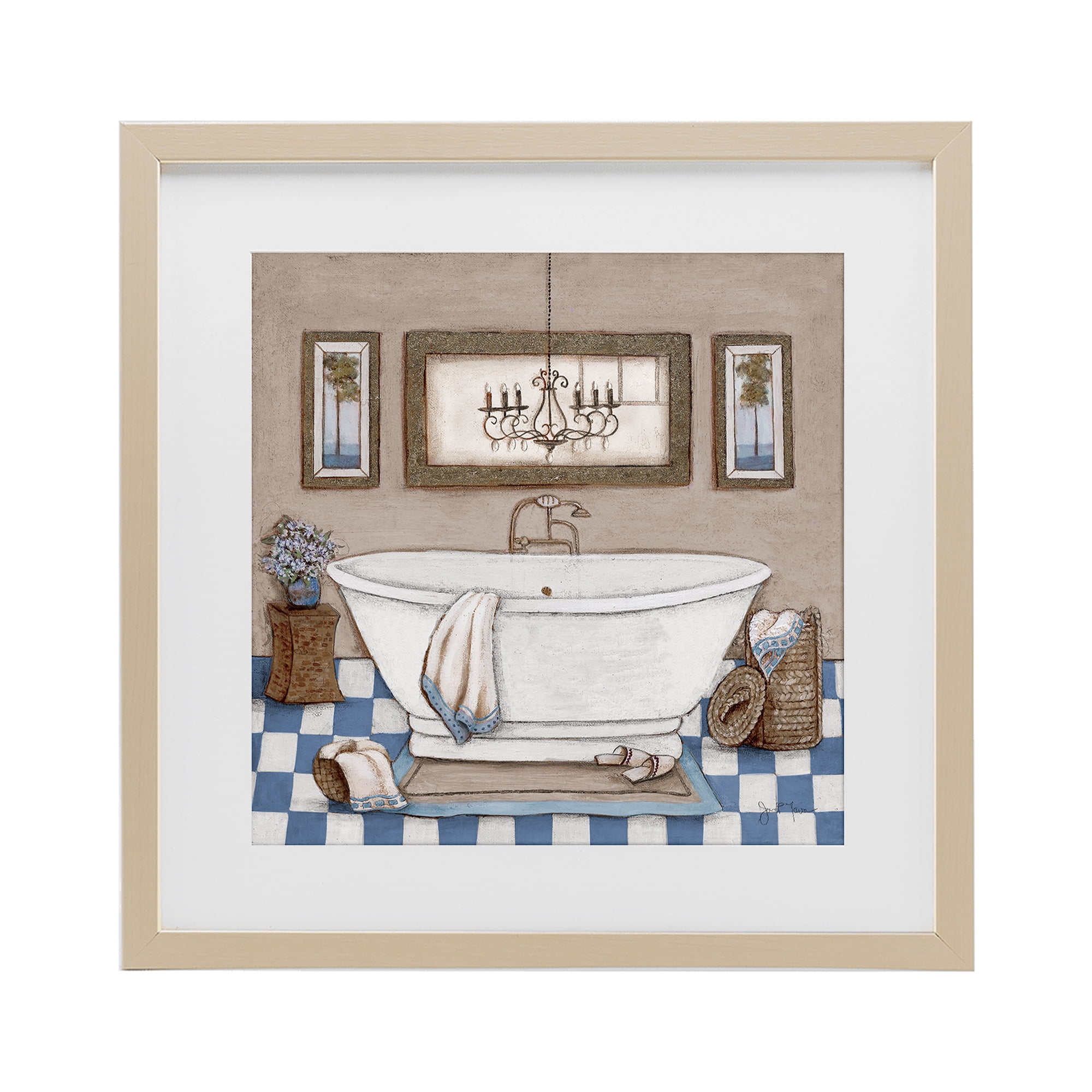 Stupell Industries Checkered Bathroom & Chandelier Birch Framed Print Under Glass, design by Janet Tava