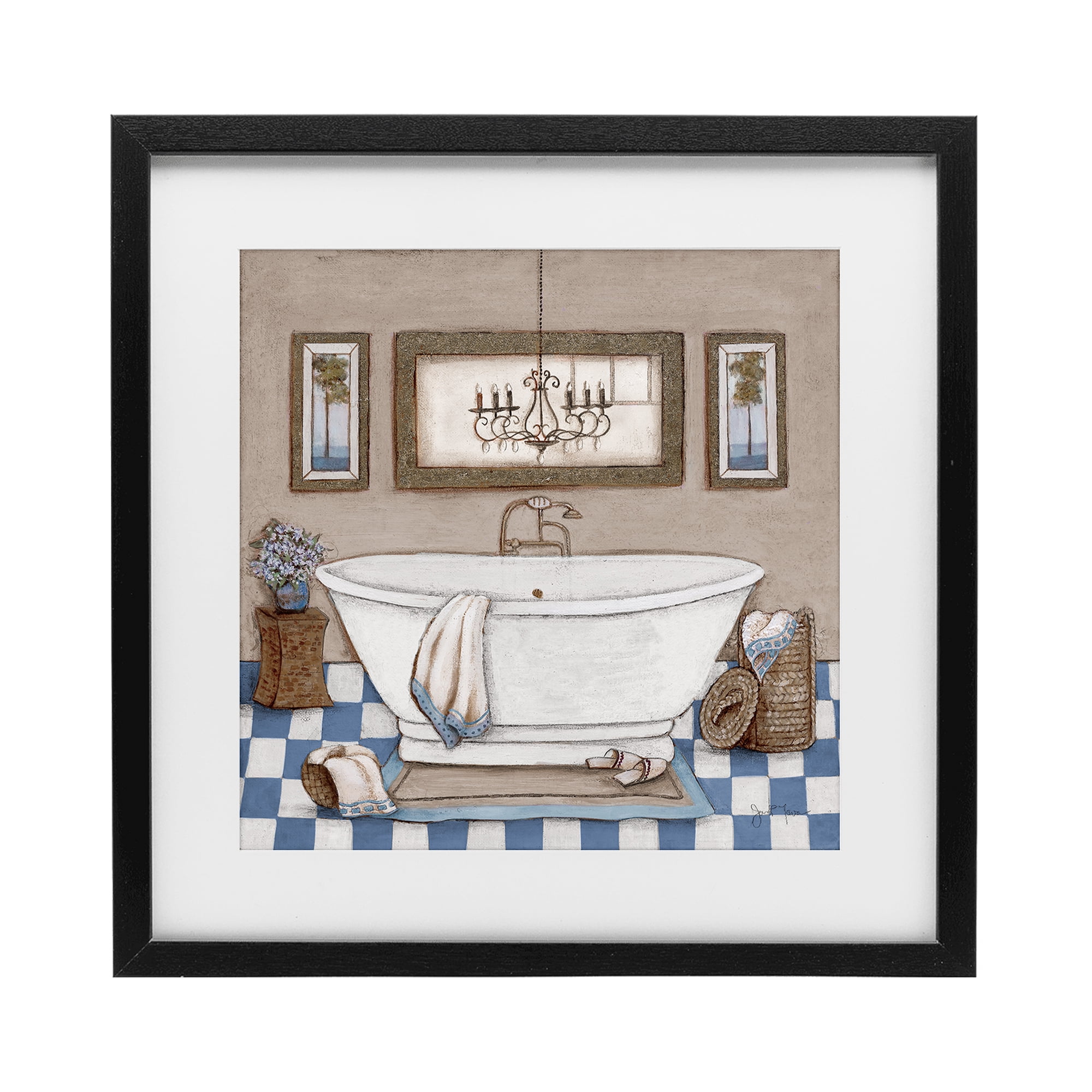 Stupell Industries Checkered Bathroom & Chandelier Black Framed Print Under Glass, design by Janet Tava