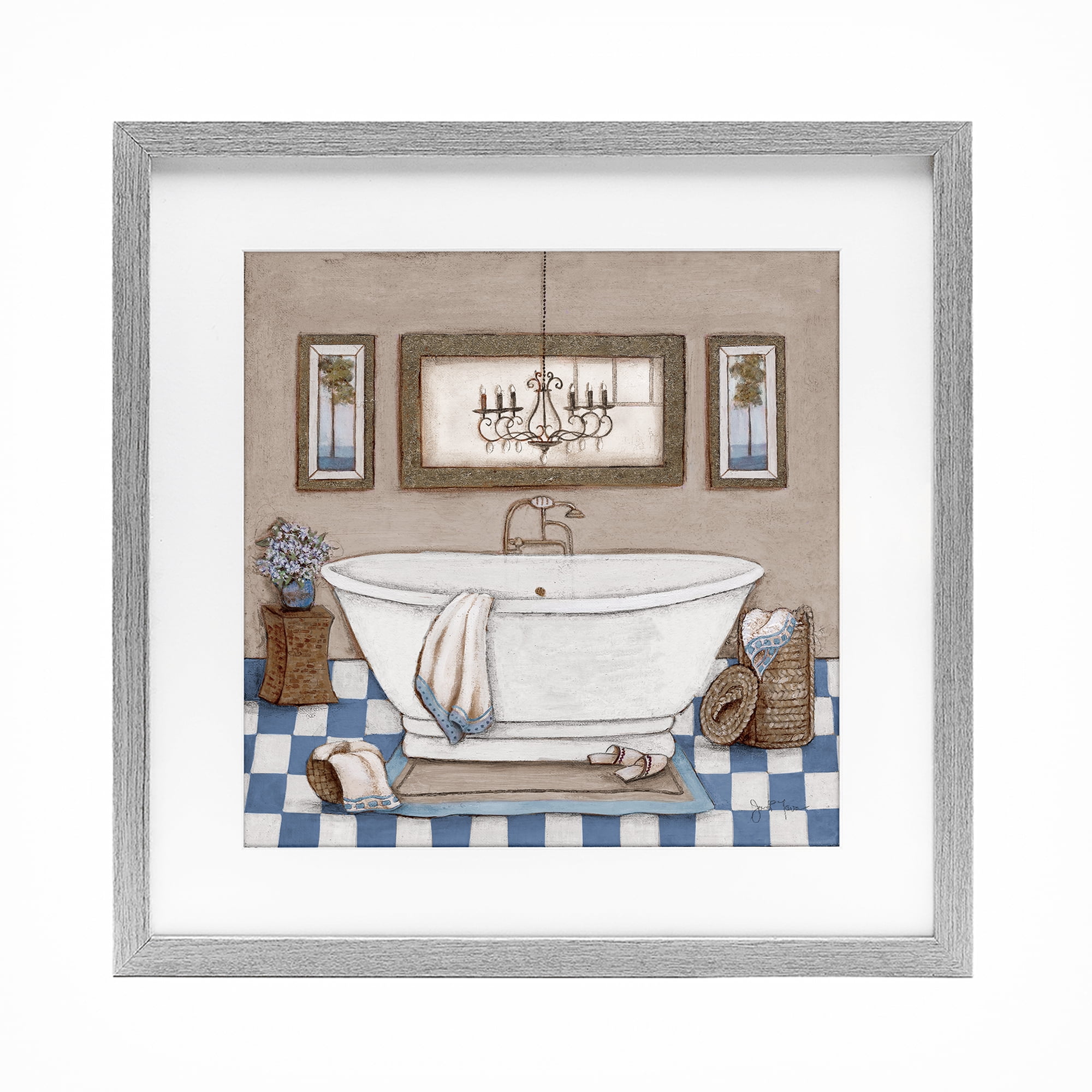 Stupell Industries Checkered Bathroom & Chandelier Gray Framed Print Under Glass, design by Janet Tava