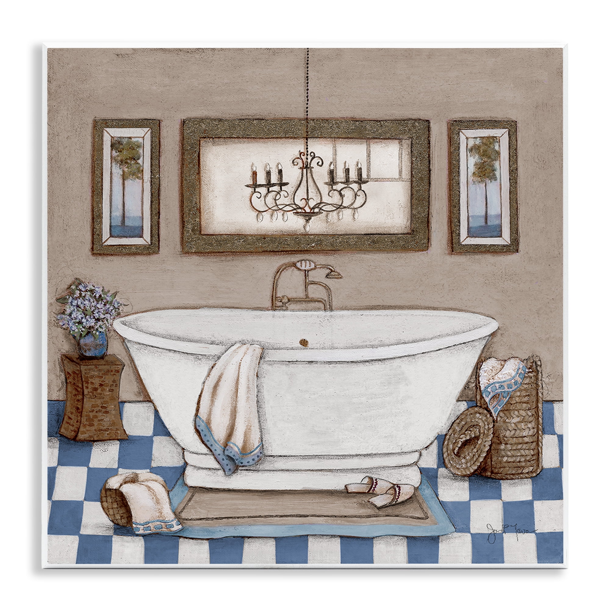 Stupell Industries Checkered Bathroom & Chandelier Wall Plaque Art, design by Janet Tava