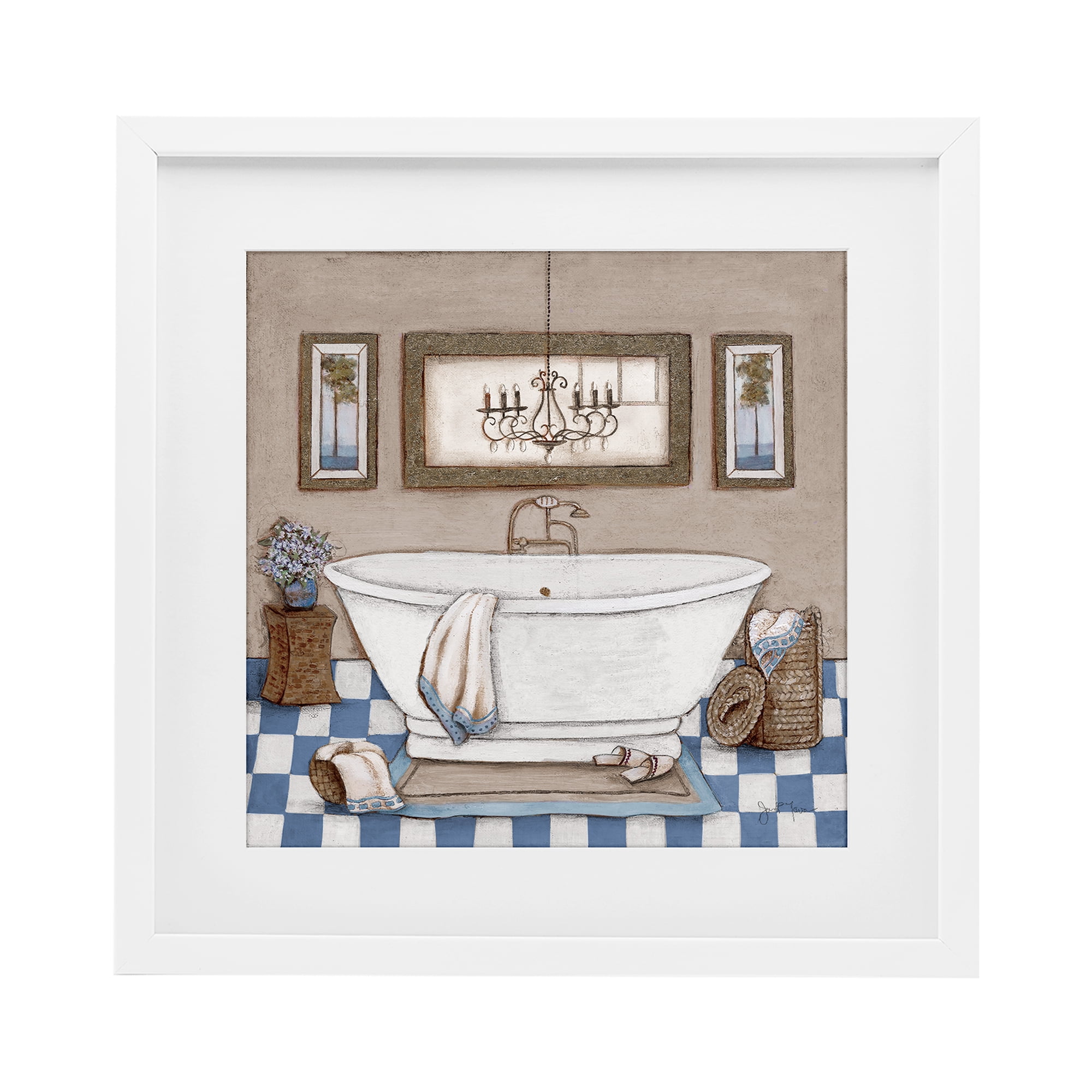 Stupell Industries Checkered Bathroom & Chandelier White Framed Print Under Glass, design by Janet Tava