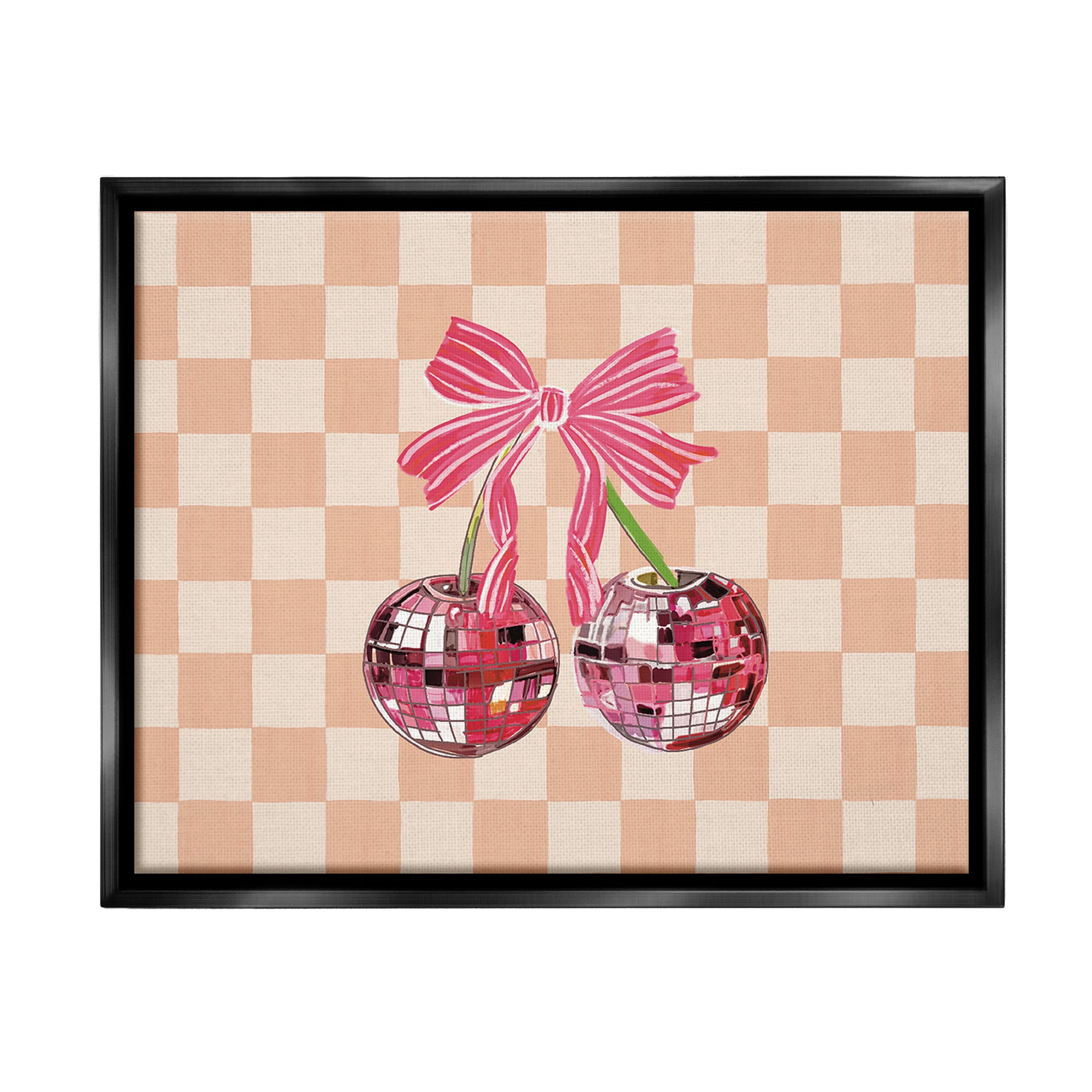 Stupell Industries Checkered Cherry Fruits Food & Beverage Painting Black Floater Framed Canvas Art Print Wall Art, 21 x 17