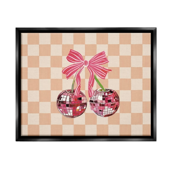 Stupell Industries Checkered Cherry Fruits Food & Beverage Painting Black Floater Framed Canvas Art Print Wall Art, 21 x 17