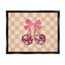 Stupell Industries Checkered Cherry Fruits Food & Beverage Painting Black Floater Framed Canvas Art Print Wall Art, 21 x 17