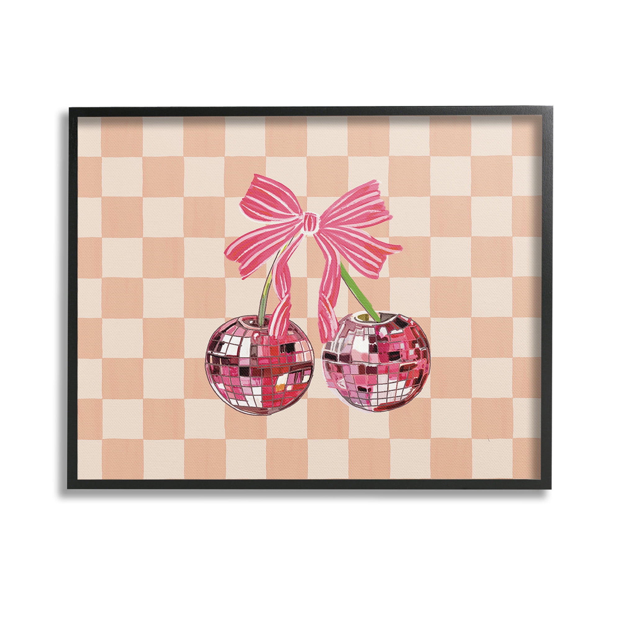 Stupell Industries Checkered Cherry Fruits Food & Beverage Painting Black Framed Art Print Wall Art, 14 x 11