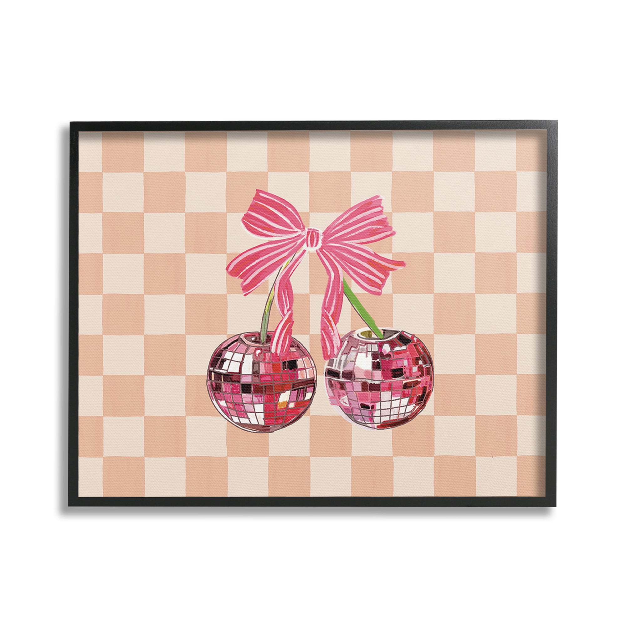 Stupell Industries Checkered Cherry Fruits Food & Beverage Painting Black Framed Art Print Wall Art, 20 x 16