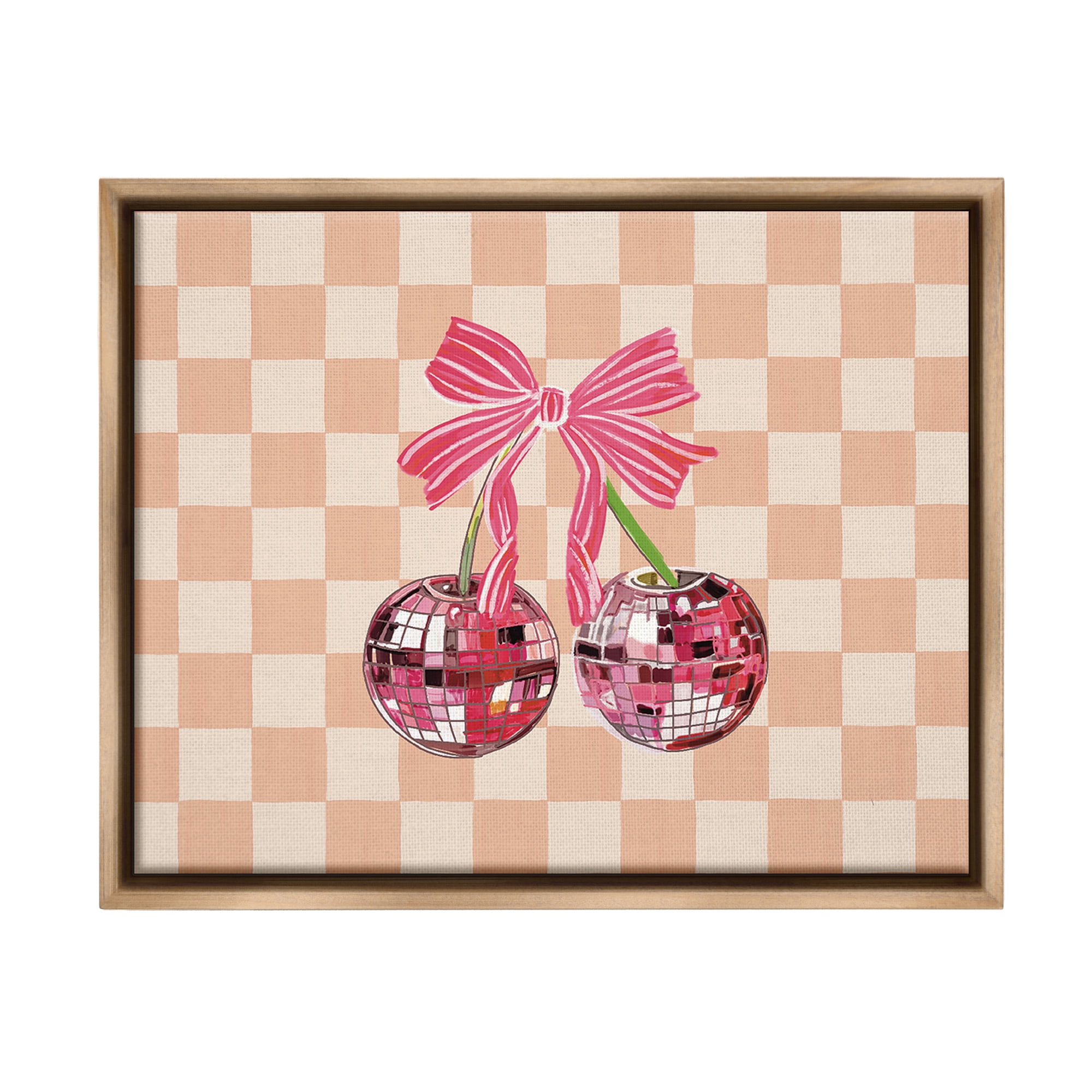 Stupell Industries Checkered Cherry Fruits Food & Beverage Painting Brown Floater Framed Canvas Art Print Wall Art, 31 x 25