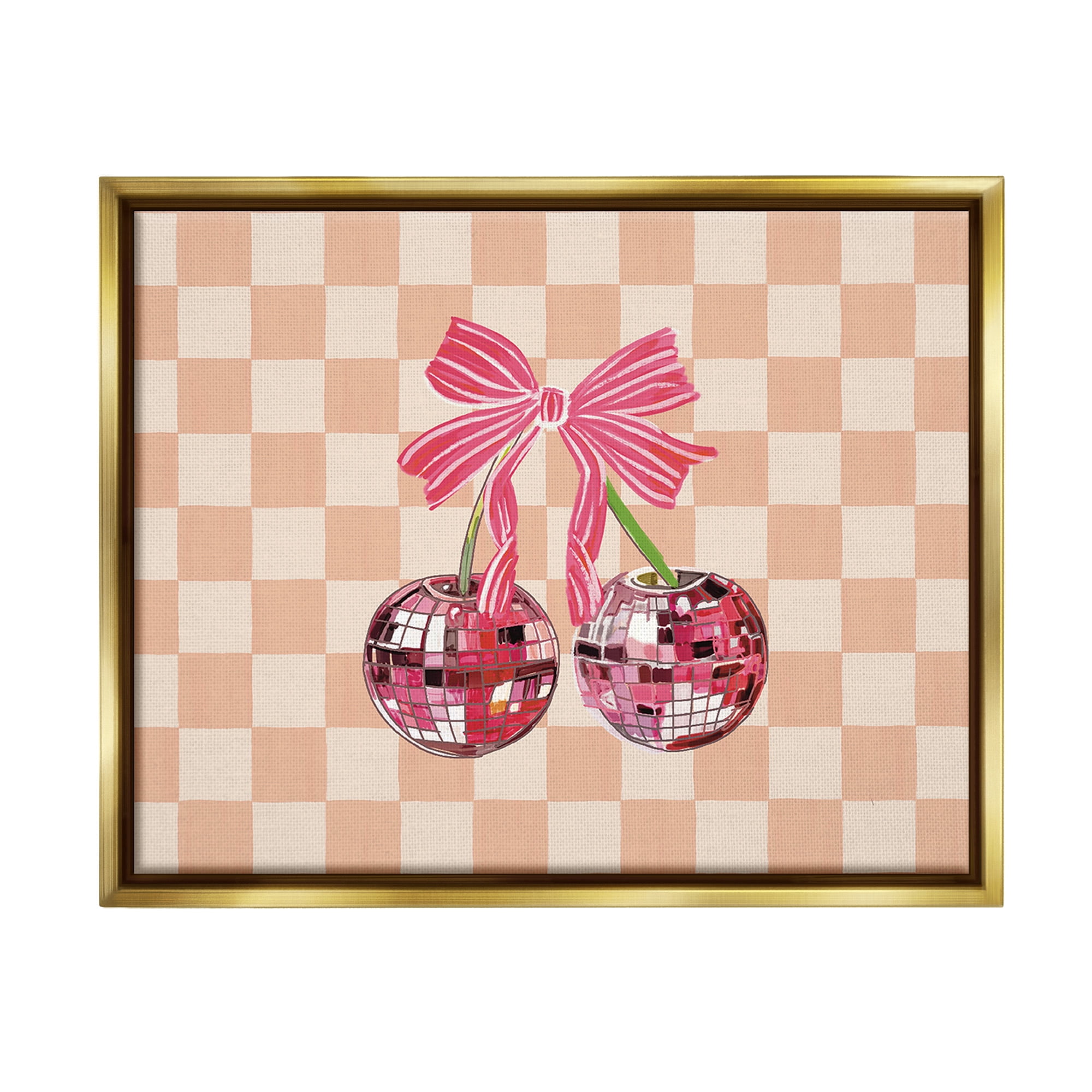 Stupell Industries Checkered Cherry Fruits Food & Beverage Painting Gold Floater Framed Canvas Art Print Wall Art, 21 x 17