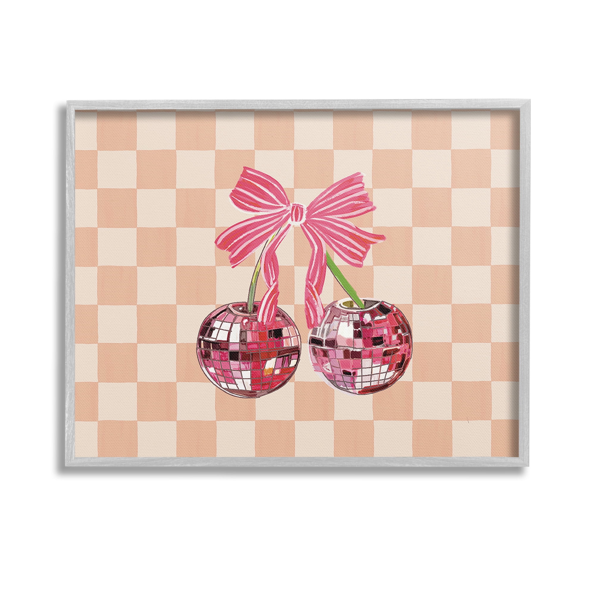 Stupell Industries Checkered Cherry Fruits Food & Beverage Painting Gray Framed Art Print Wall Art, 14 x 11
