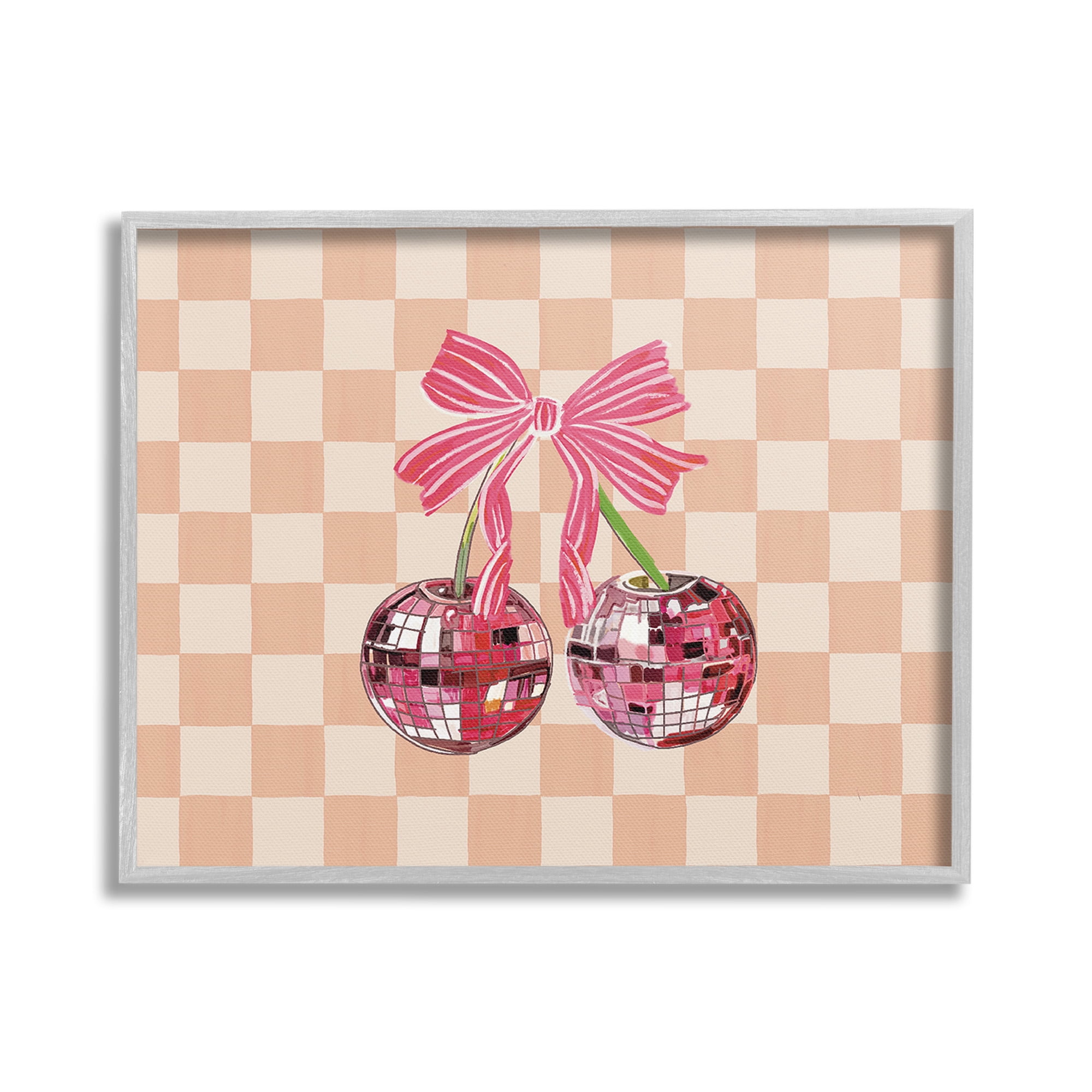 Stupell Industries Checkered Cherry Fruits Food & Beverage Painting Gray Framed Art Print Wall Art, 30 x 24