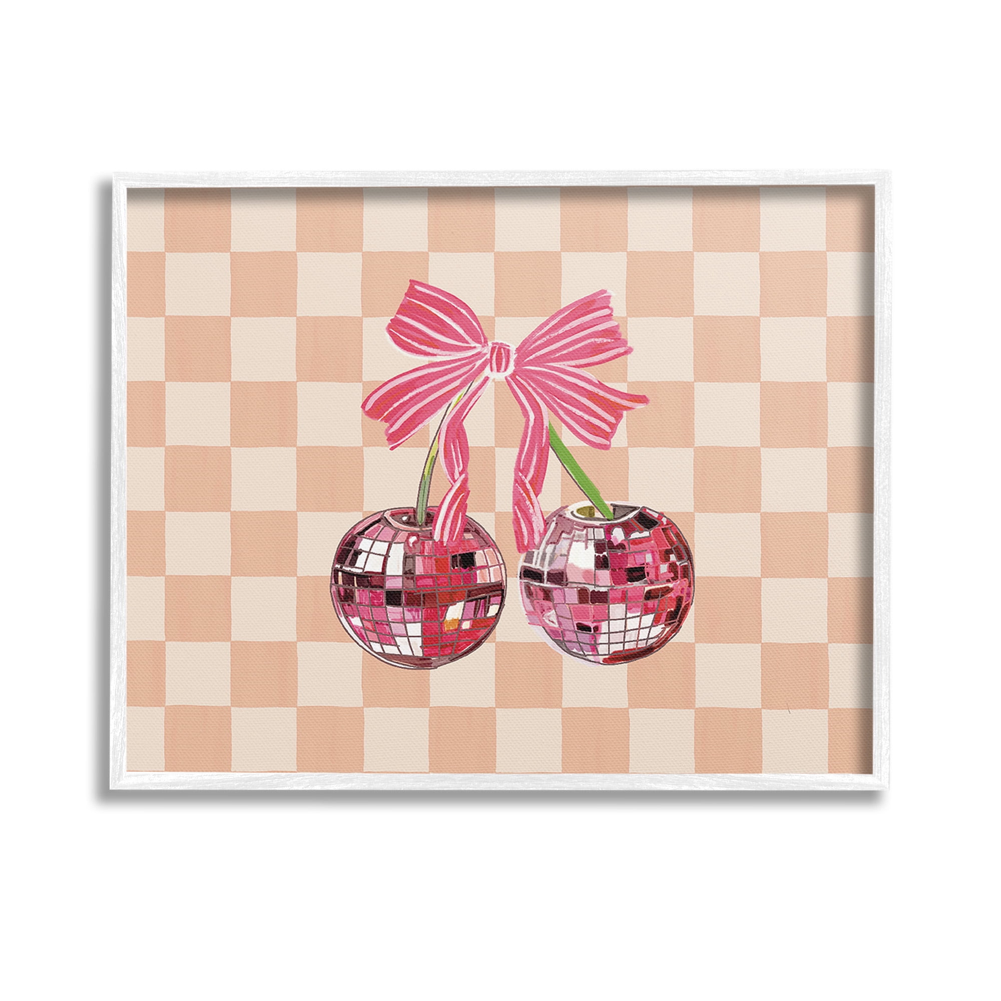 Stupell Industries Checkered Cherry Fruits Food & Beverage Painting White Framed Art Print Wall Art, 14 x 11