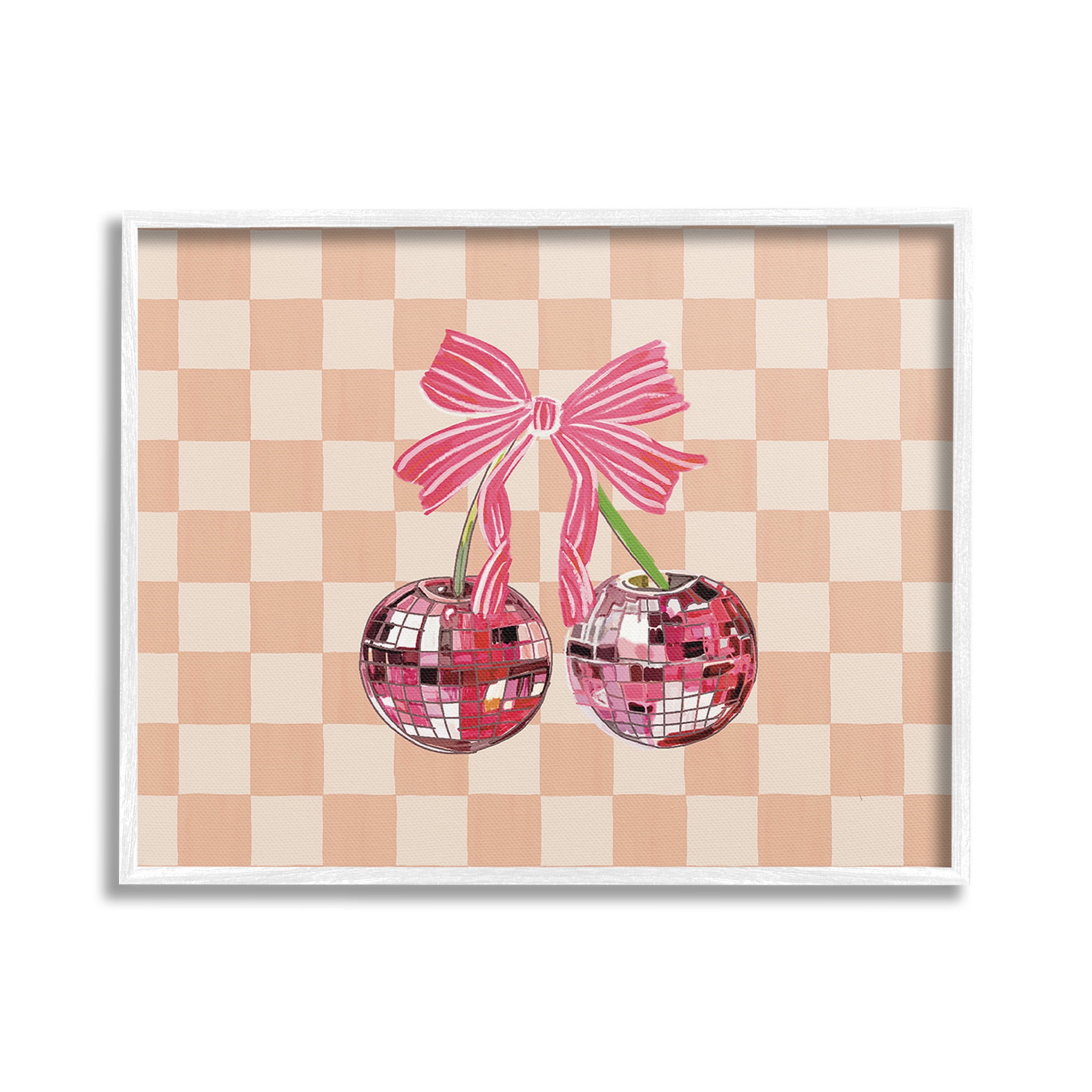 Stupell Industries Checkered Cherry Fruits Food & Beverage Painting White Framed Art Print Wall Art, 20 x 16