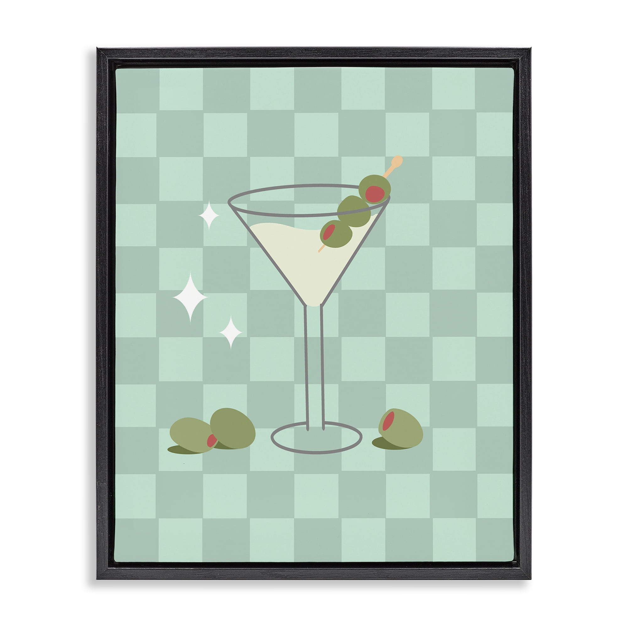 Stupell Industries Checkered Dirty Martini Food & Beverage Painting Black Floater Framed Canvas Art Print Wall Art, 25 x 31