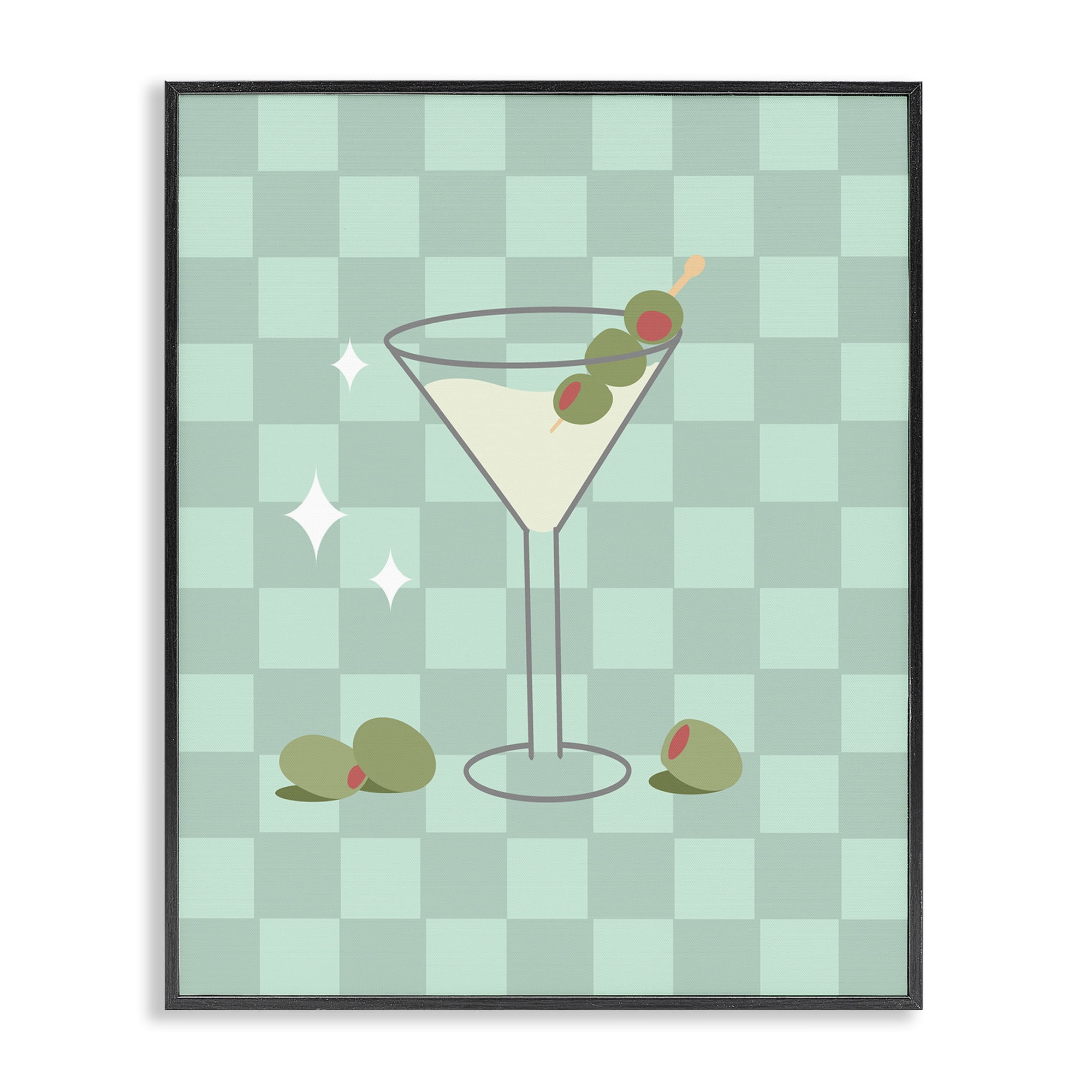 Stupell Industries Checkered Dirty Martini Food & Beverage Painting Black Framed Art Print Wall Art, 24 x 30