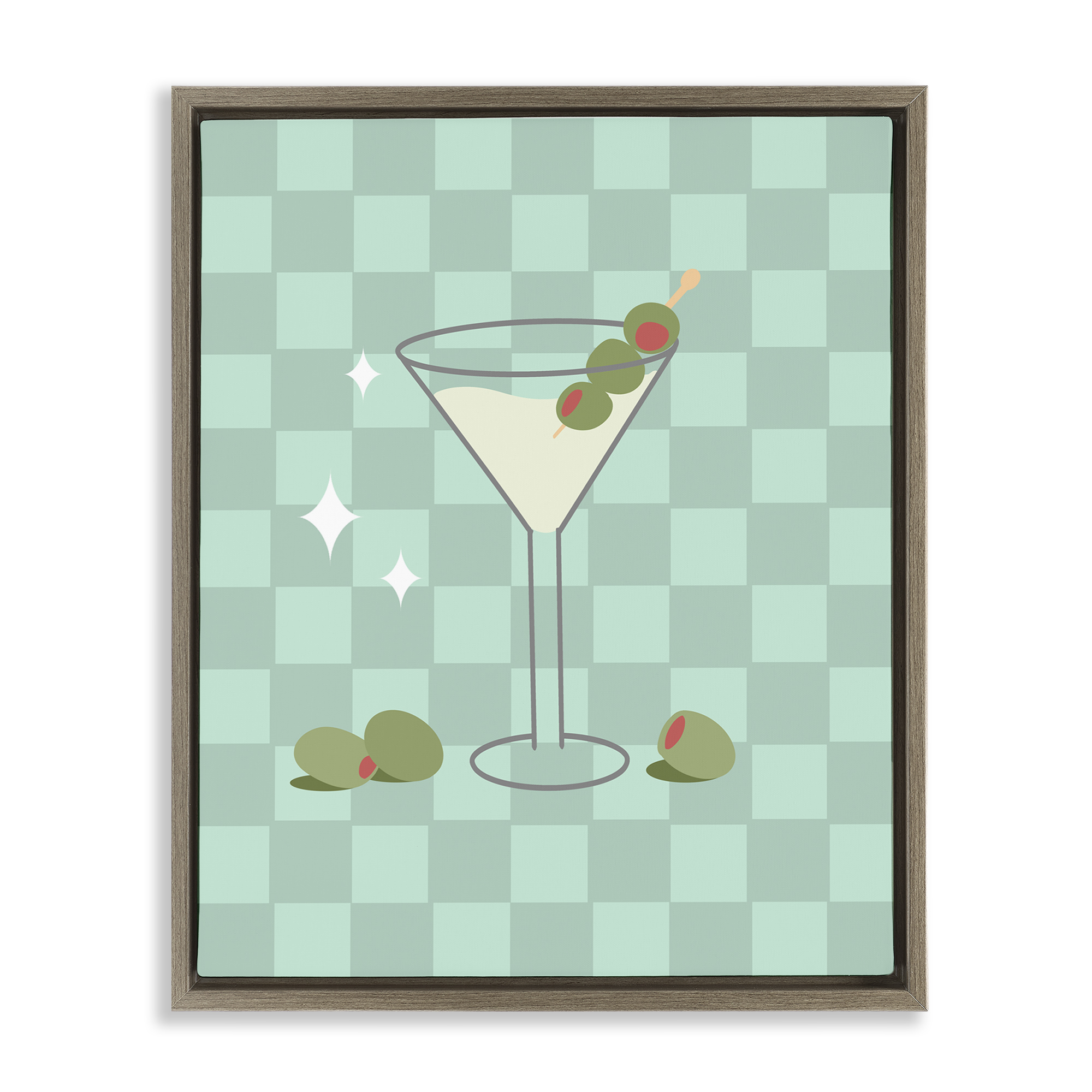 Stupell Industries Checkered Dirty Martini Food & Beverage Painting Brown Floater Framed Canvas Art Print Wall Art, 17 x 21
