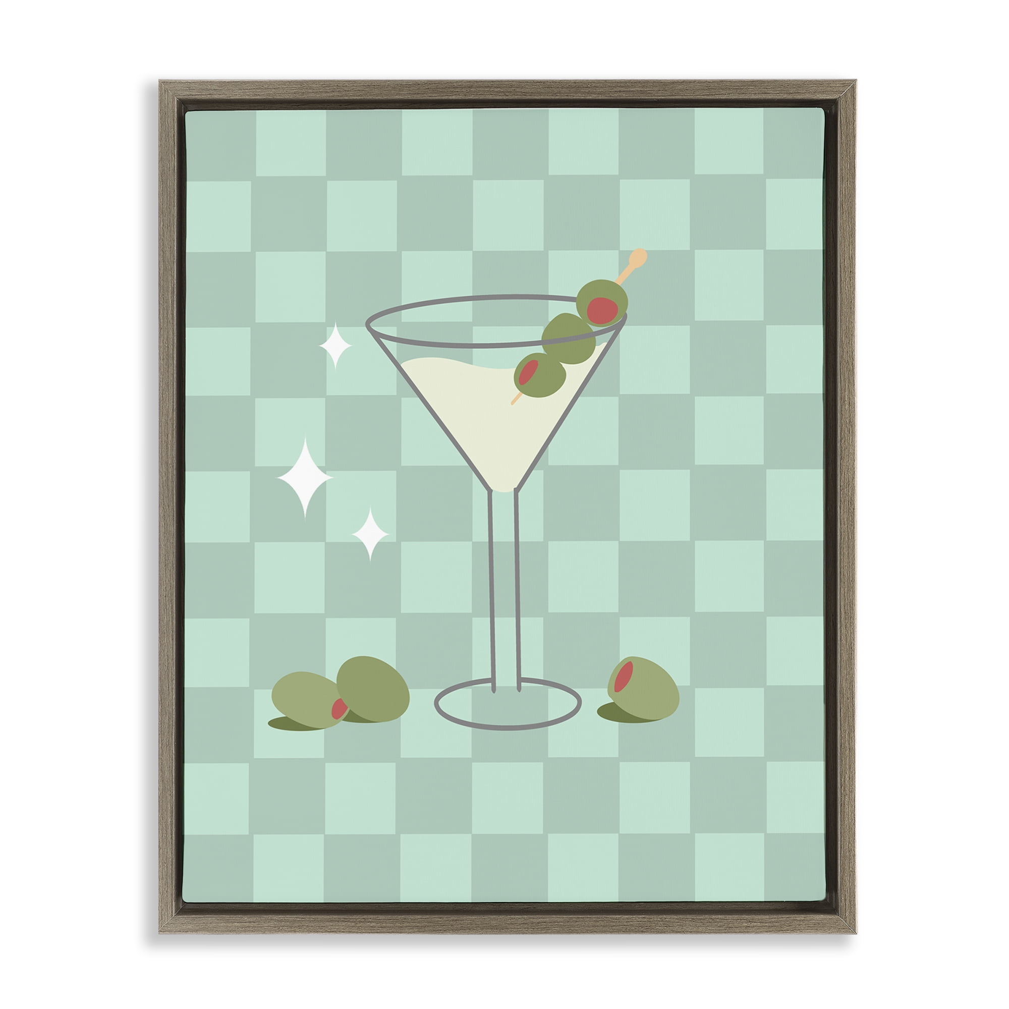 Stupell Industries Checkered Dirty Martini Food & Beverage Painting Brown Floater Framed Canvas Art Print Wall Art, 25 x 31